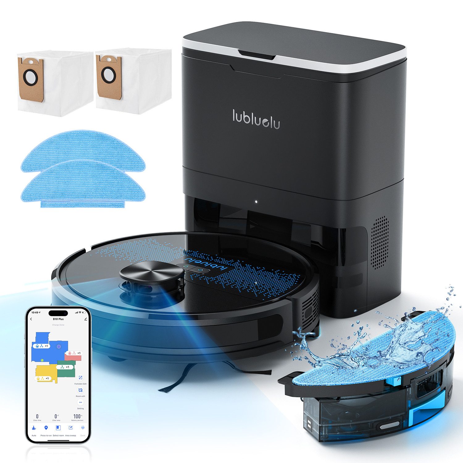 lubluelu Saugroboter SL60 Plus Saug- und Wischroboter mit 2,5L Absaugstation 4000Pa, 42 W, mit Beutel