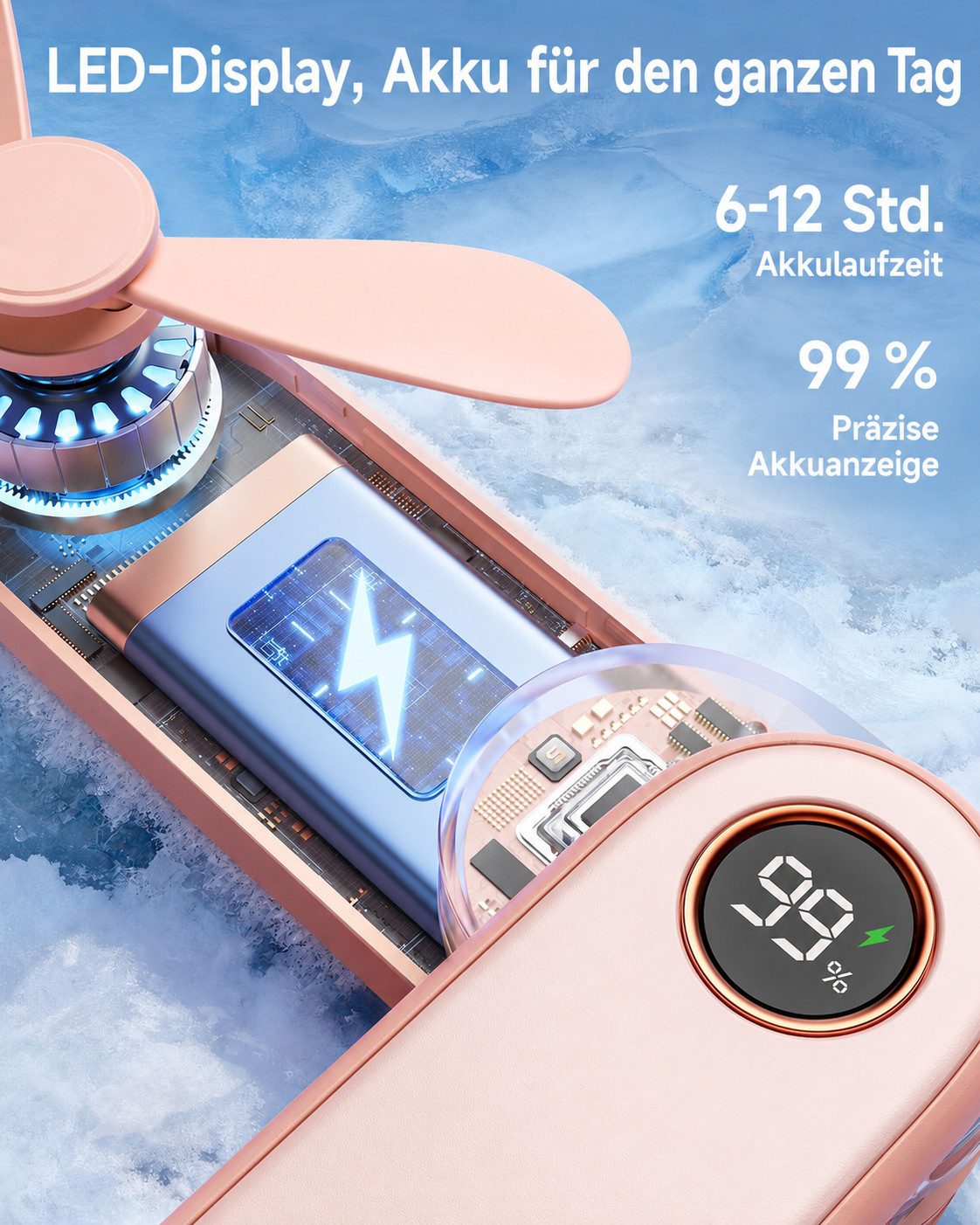 nsihing Handventilator Handventilator 3-in-1, Klappbarer Mini Ventilator USB, LED Anzeige, Taschenlampe & Wiederaufladbar