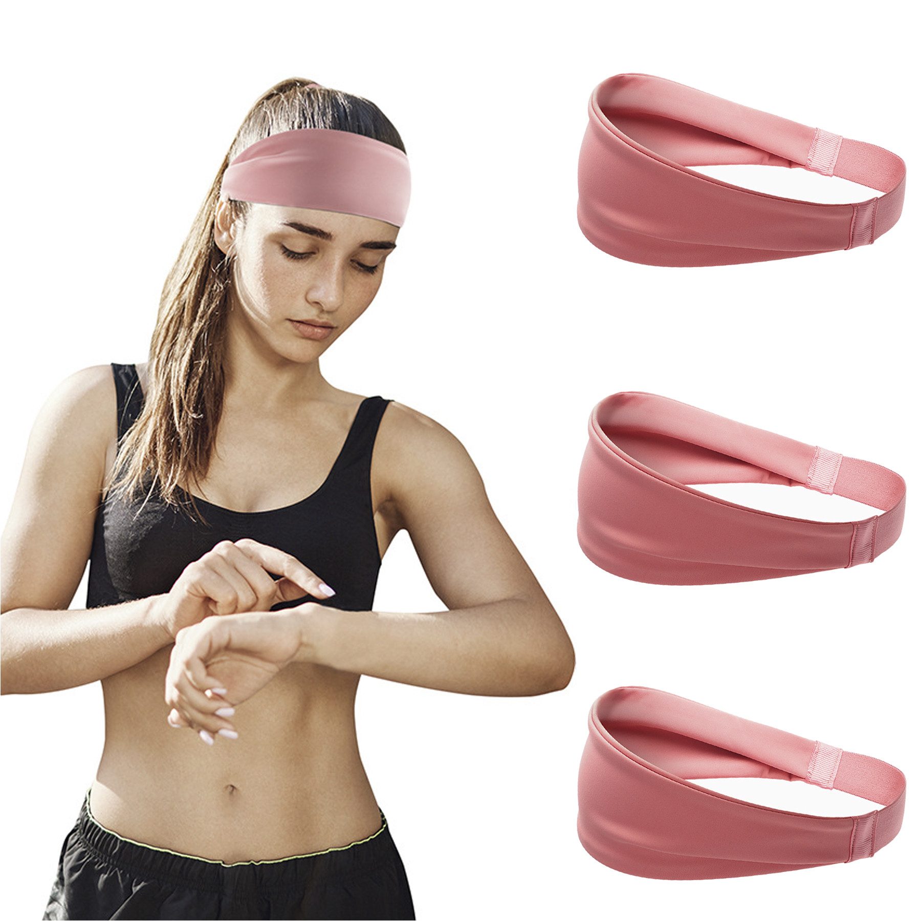 Mutig Stirnband Haarbänder, Rosa 7.5cm Breites Haarband, Elastic Sport Stirnbänder Wicking Stretchy Stirnband für Frauen Sport/Yoga/Laufen/Fitness