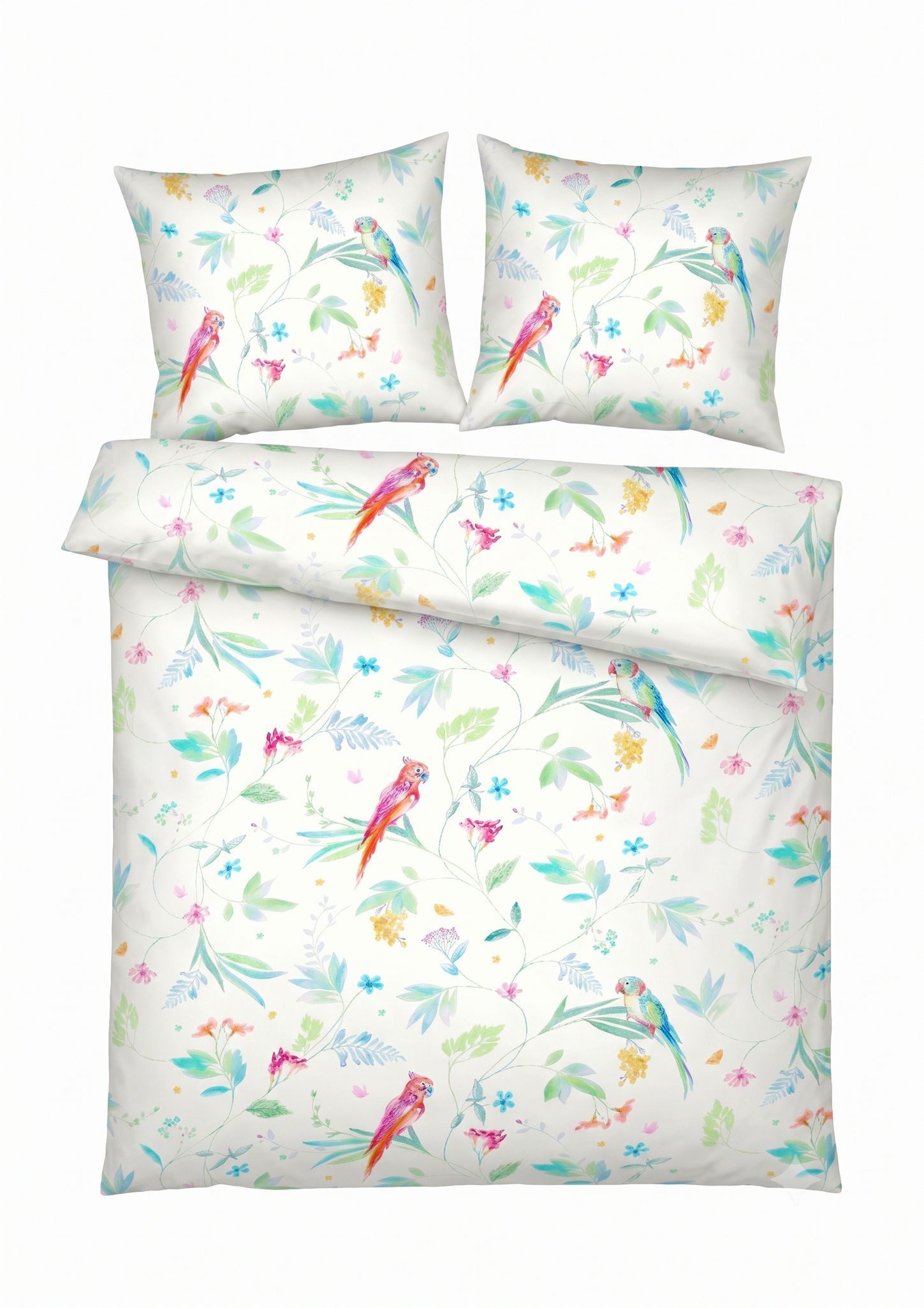 Kaeppel Bettwäsche 135x200cm Exotic Papagei Bunt, Mako-Satin, 2 teilig, hochwertiger Druck mit schönem Papageienmotiv, Baumwolle