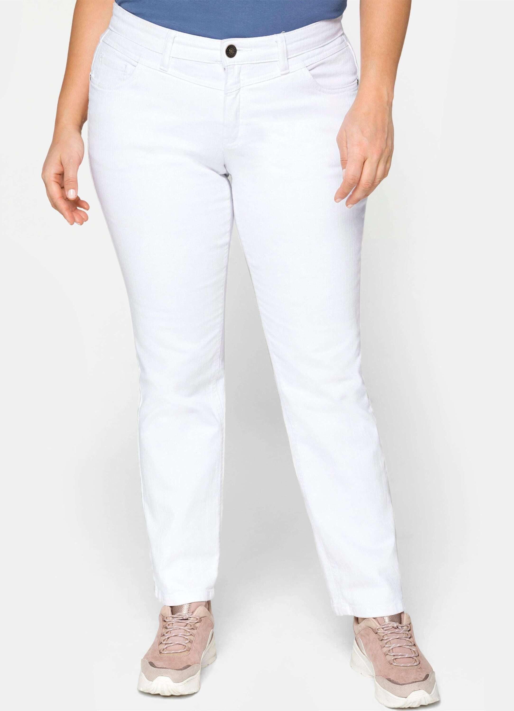 Sheego Bequeme Jeans Stretch-Jeans »Die Gerade« mit Used-Effekten