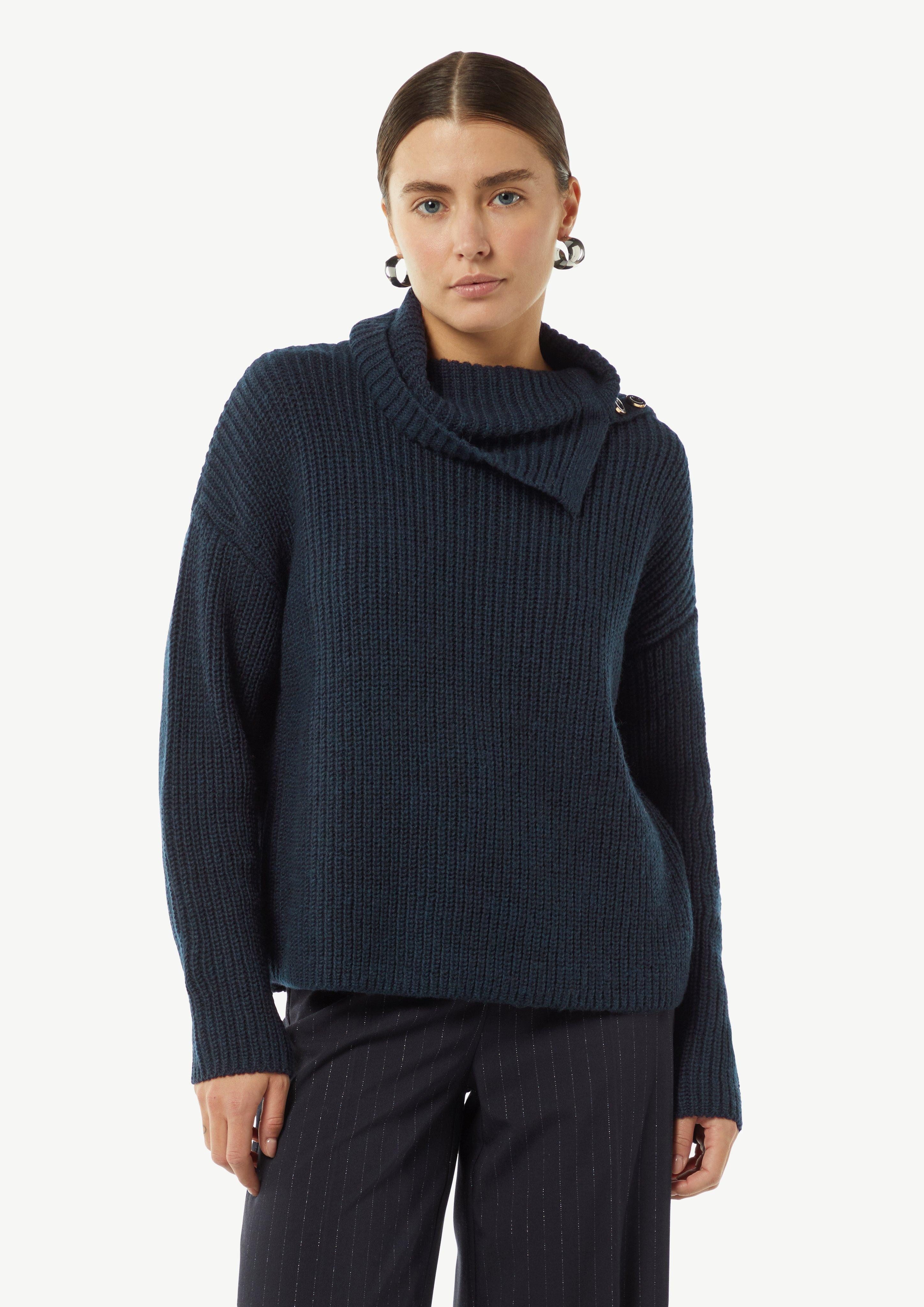 Langarmshirt Rollkragenpullover mit Zierknöpfen