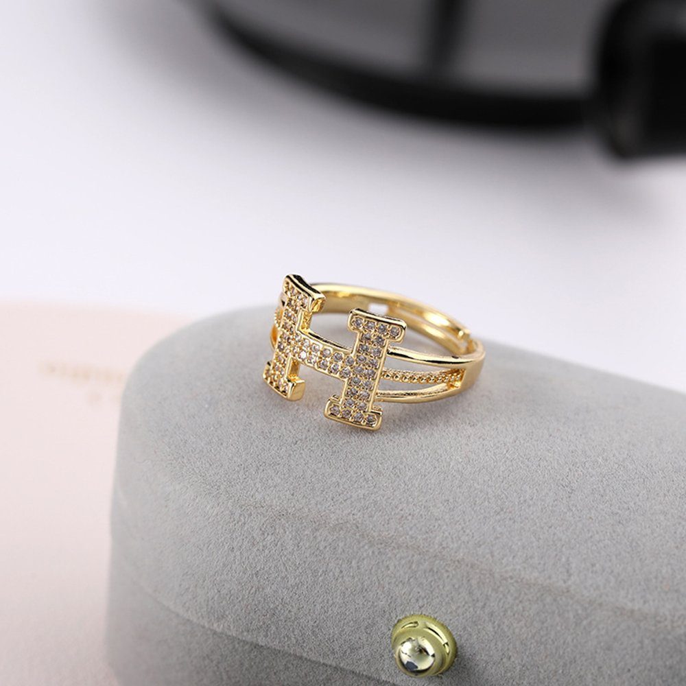 Übertriebener Ring, Buchstabe Offener Ringe, Zirkonia Vintage-Ringe Haiaveng H Fingerring Ring, verstellbarer