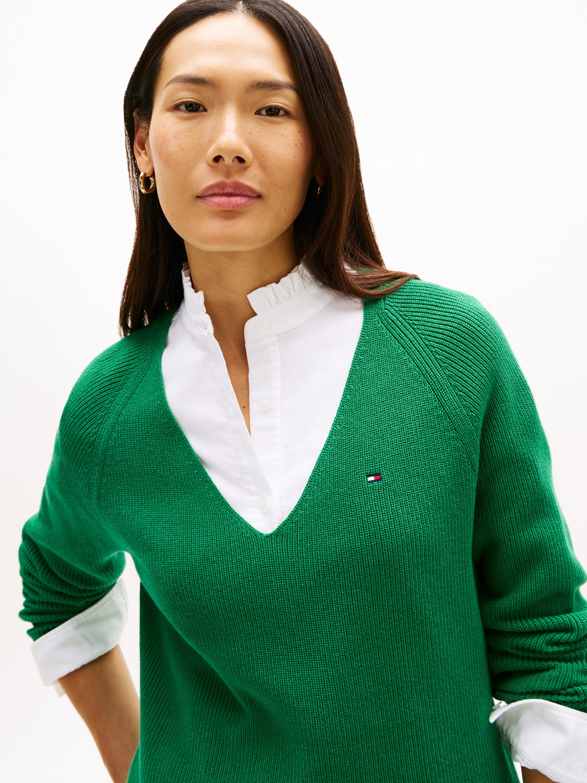Tommy Hilfiger Strickpullover CO CARDI STITCH V-NK LS mit Logostickerei