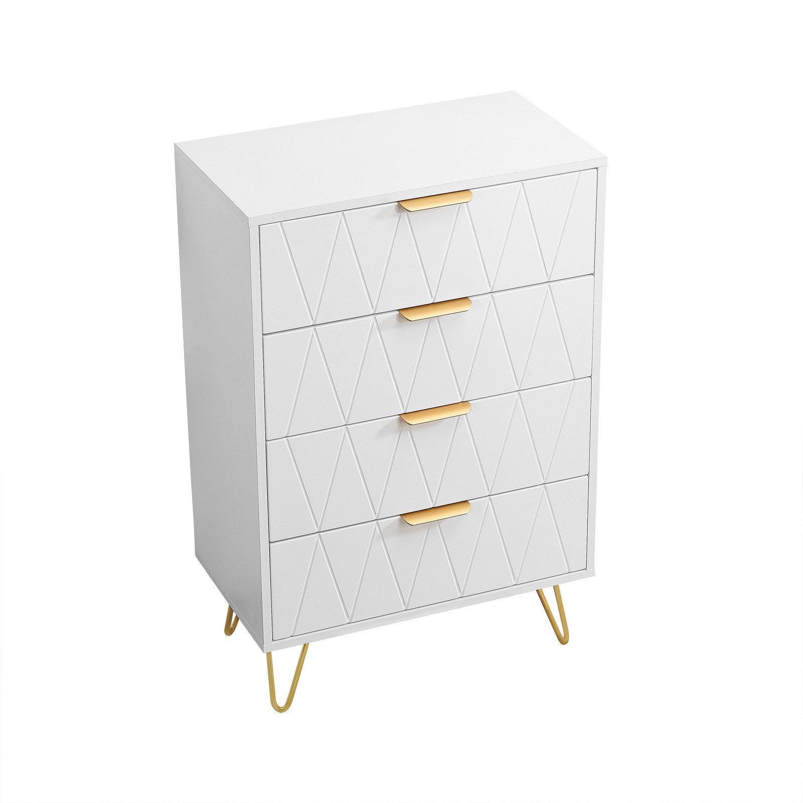 FUROKOY Kommode mit Schubladen Sideboard Schubladenschrank, mit 4 Schubladen,gold Griffen,Weiße,90 x 60 x 34cm
