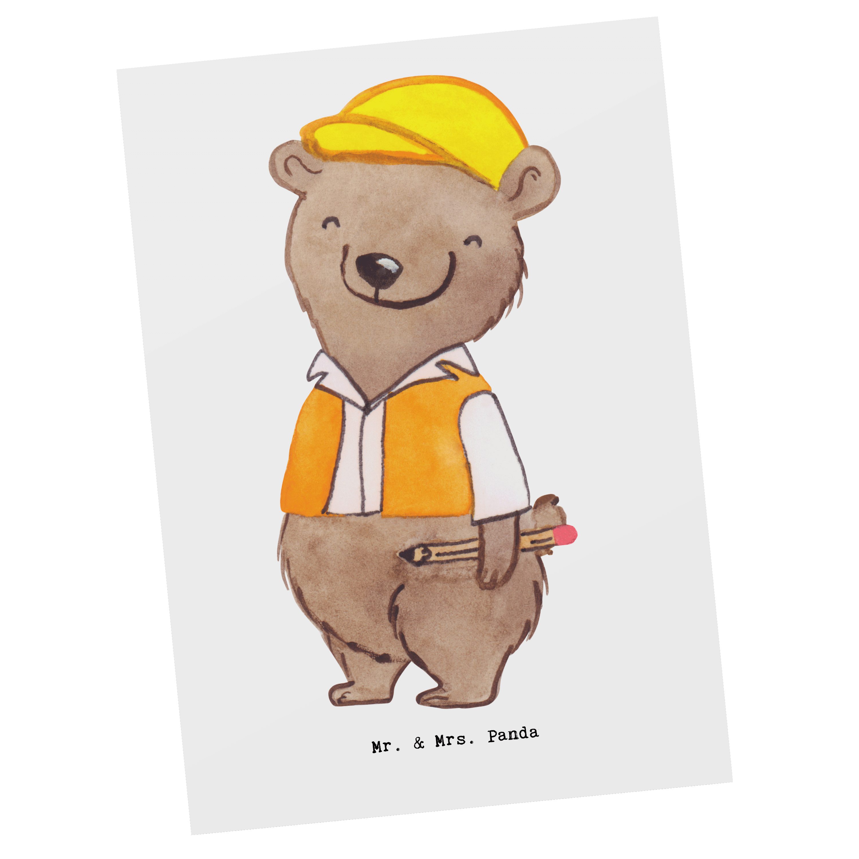Mr. & Mrs. Panda Postkarte Bauingenieur Herz Weiß Geschenk