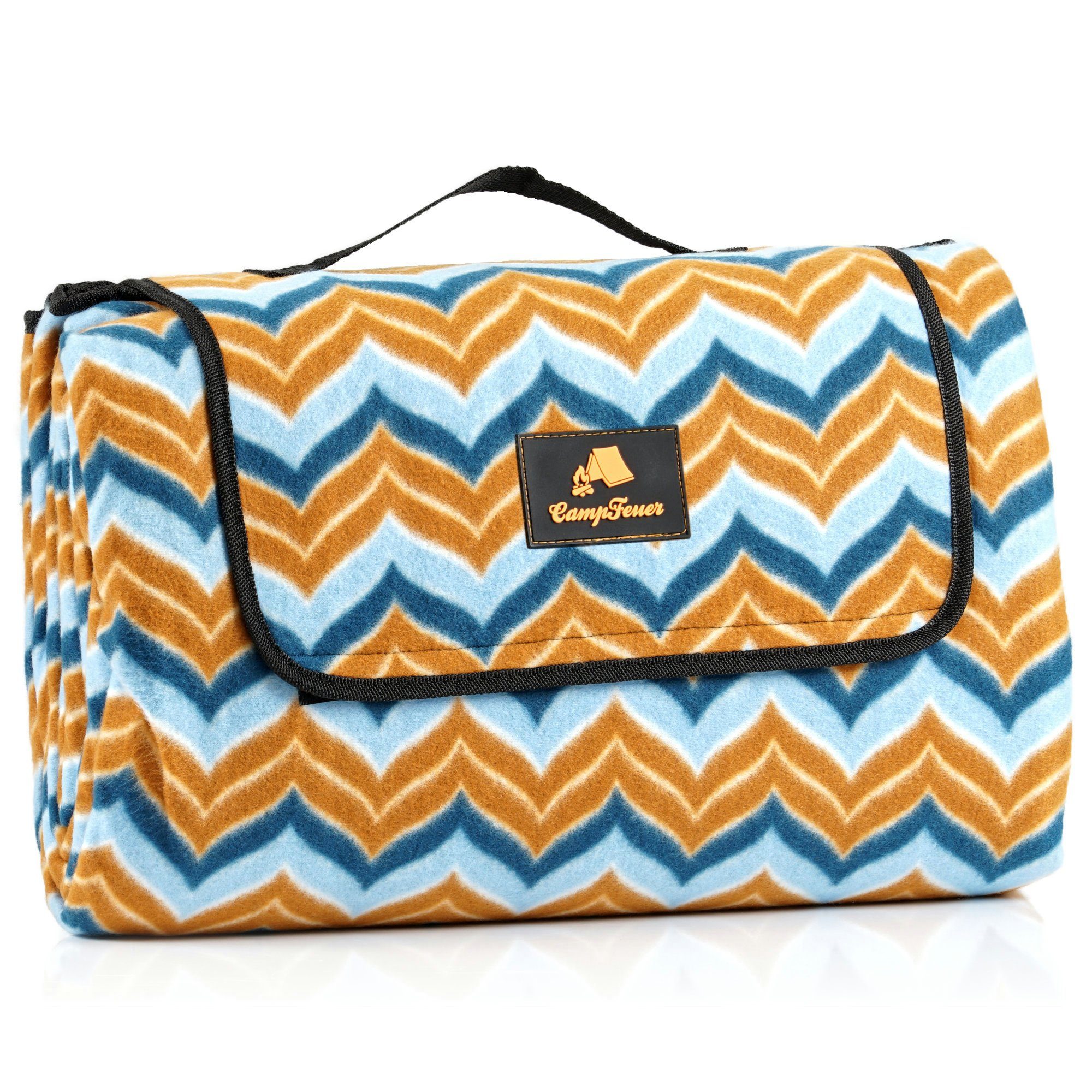 Picknickdecke Picknickdecke wasserabweisend 200x200 cm, blau/braun, Muster: Zickzack, CampFeuer