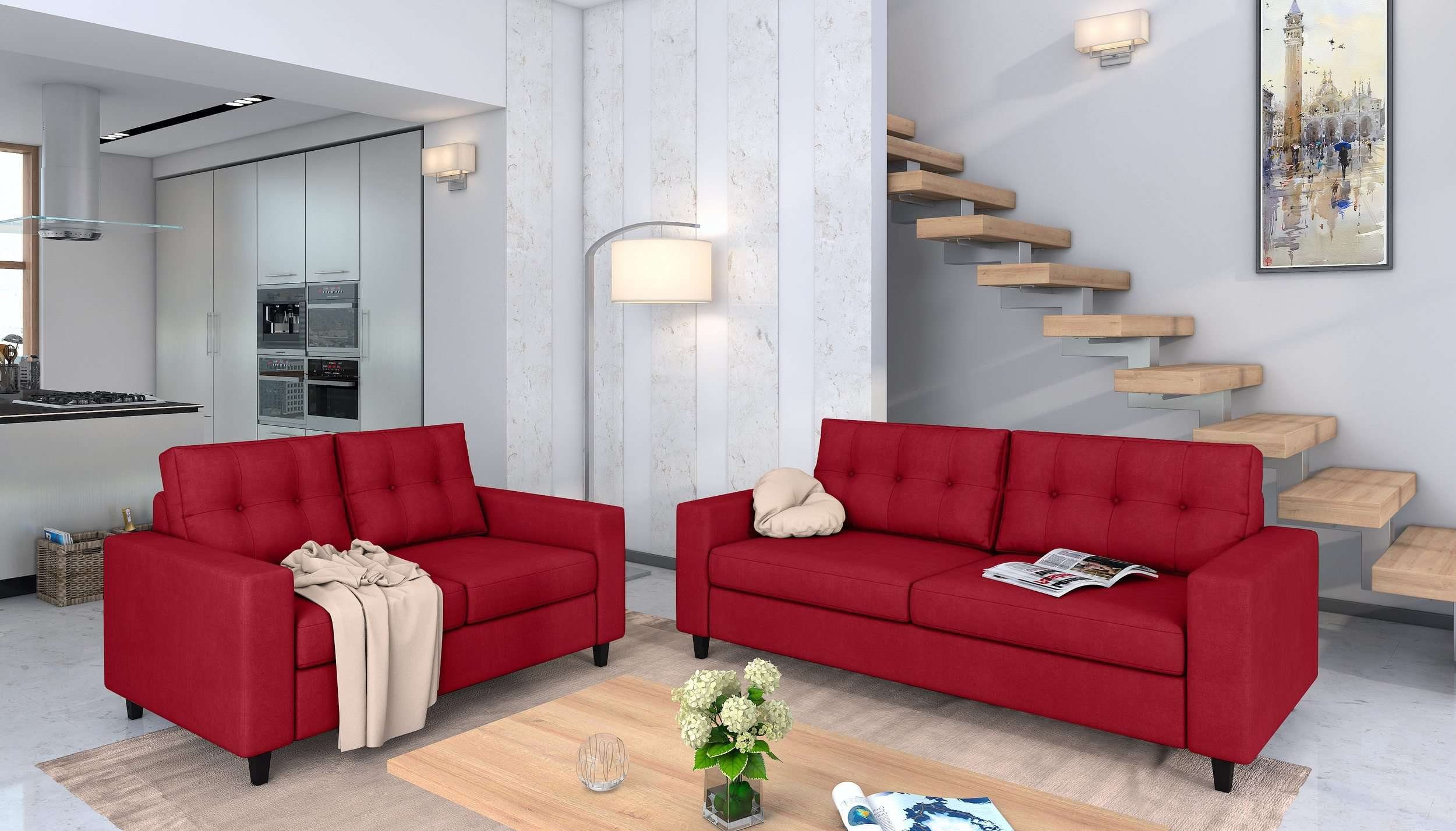 im bestehend und Sofa, Modern aus Polstergarnitur 2-Sitzer Couchgarnitur), frei (2-tlg), Raum (Set Design, Linn, mit Stylefy stellbar und Sofa Rückenlehne, Armlehnen 3-Sitzer