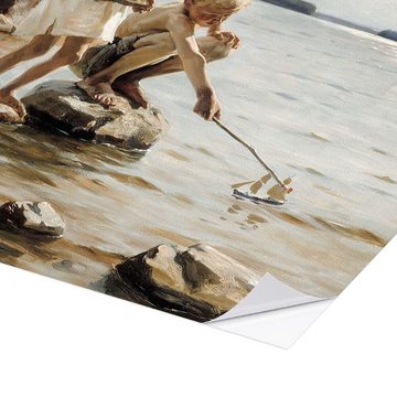Posterlounge Wandfolie Albert Edelfelt, Jungen, die am Ufer spielen, Wohnzimmer Maritim Malerei