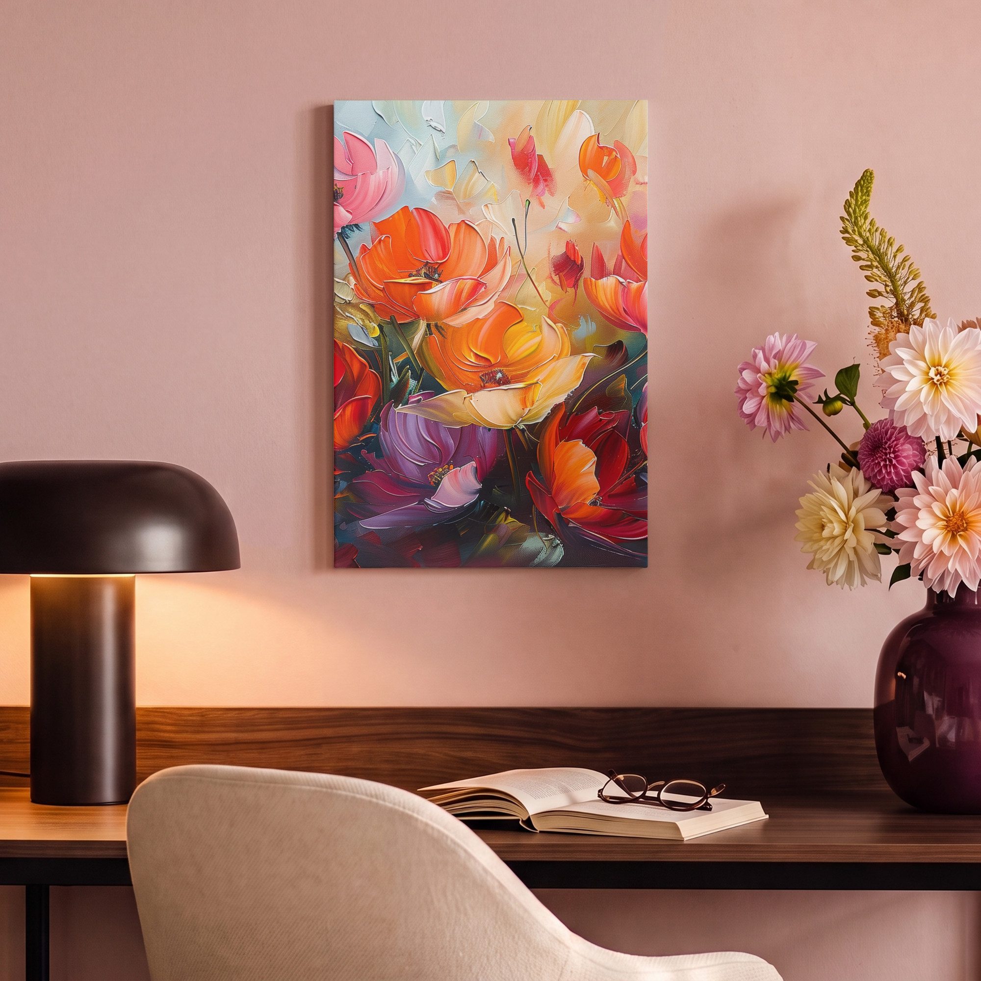 OneMillionCanvasses® Leinwandbild Blumen - Bunt - Malerei - Abstrakt - Kunst, Fotodruck (1 St), Leinwand Canvas Wandbild, Wanddekoration 20x30 cm – Bild 4 von 5