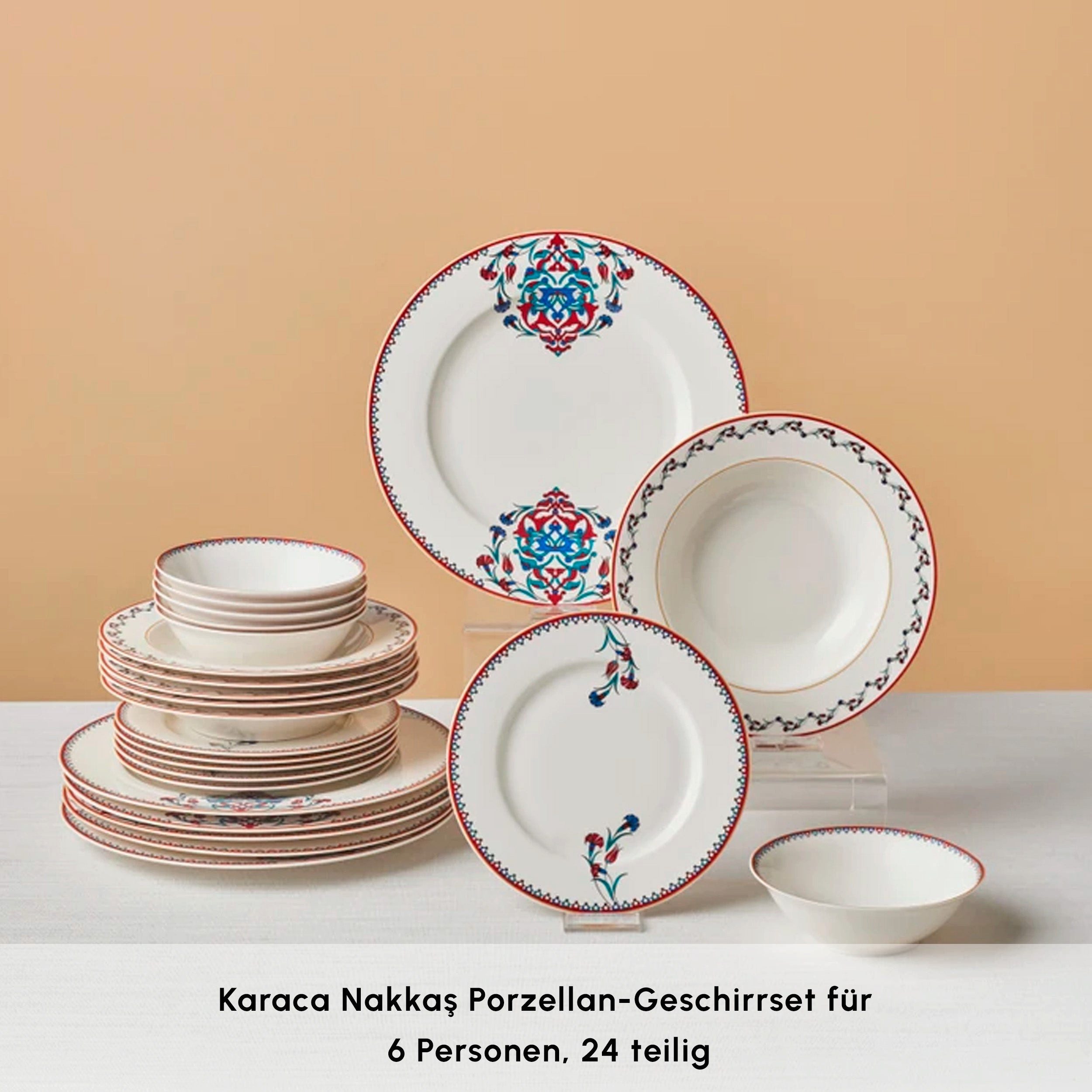 Karaca Geschirr-Set Karaca Forever Bone Nakkaş 24-teiliges Geschirrset für 6 Personen (24-tlg), 6 Personen, KNOCHENPORZELLAN