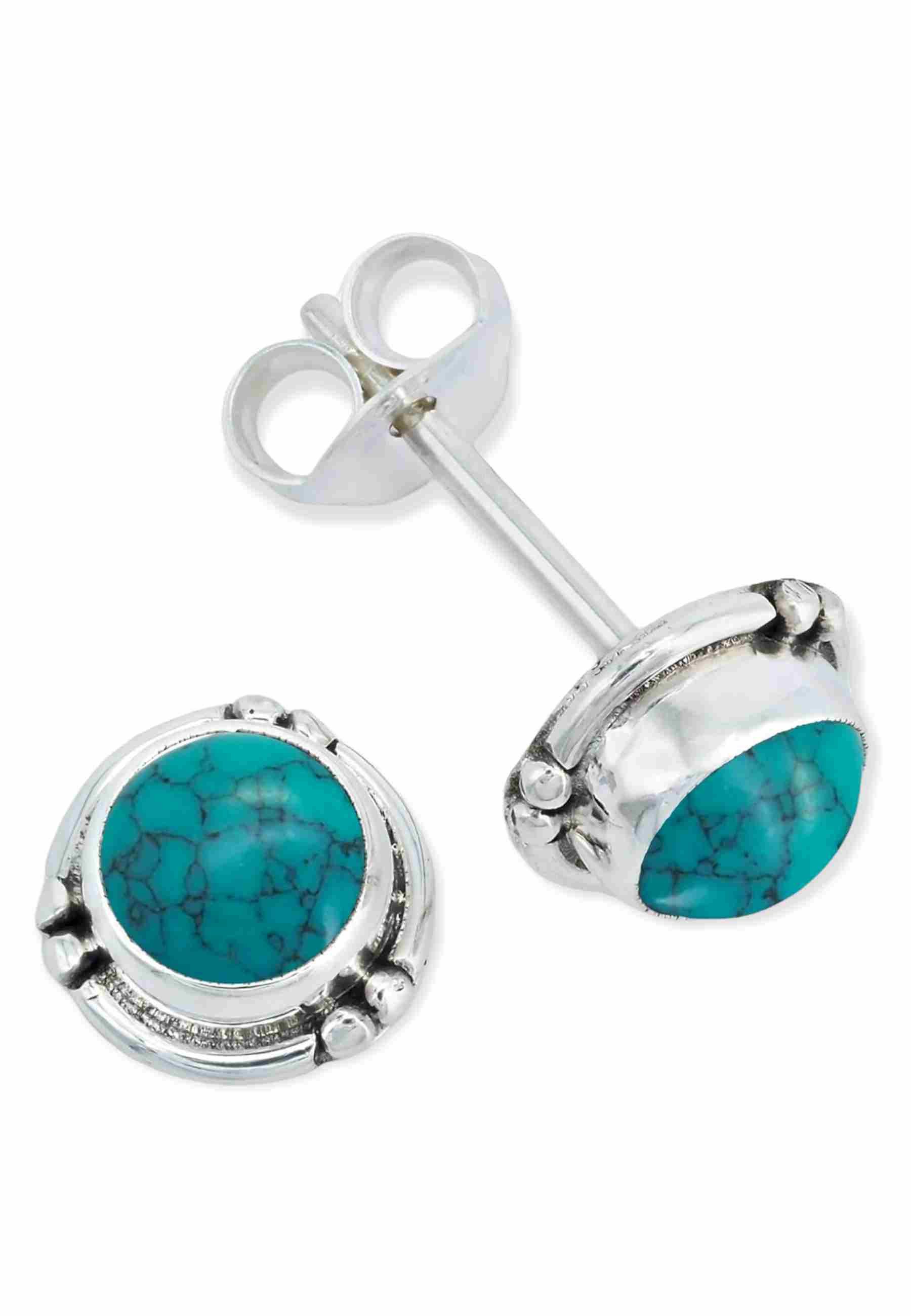 mantraroma Paar Ohrstecker LITANG aus 925 Silber mit Türkis (Paar, Paar Ohrringe mit Schmuckbeutel), 925 Sterling Silber Ohrringe für Damen