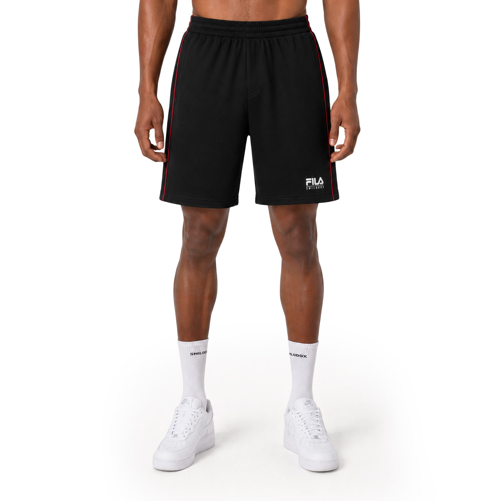 Smilodox Shorts Iseo Herren, FILA Jogger, Regular Fit, Baumwolle, für Sport, Freizeit FILA Kollaboration, Side Stripes, Rippbund, Tapered Leg
