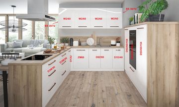 Feldmann-Wohnen Winkelküche Essen, 289x250cm weiß / weiß Hochglanz, U-Form mit 188cm Küchenblock