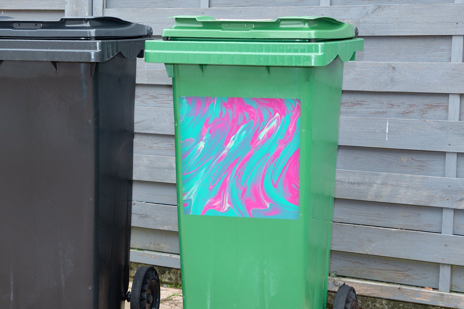 MuchoWow Abfalbehälter Mülleimer-aufkleber, (1 Sticker, - Wandsticker St), Mülltonne, Psychedelisch - - Blau Container, Kunst Rosa