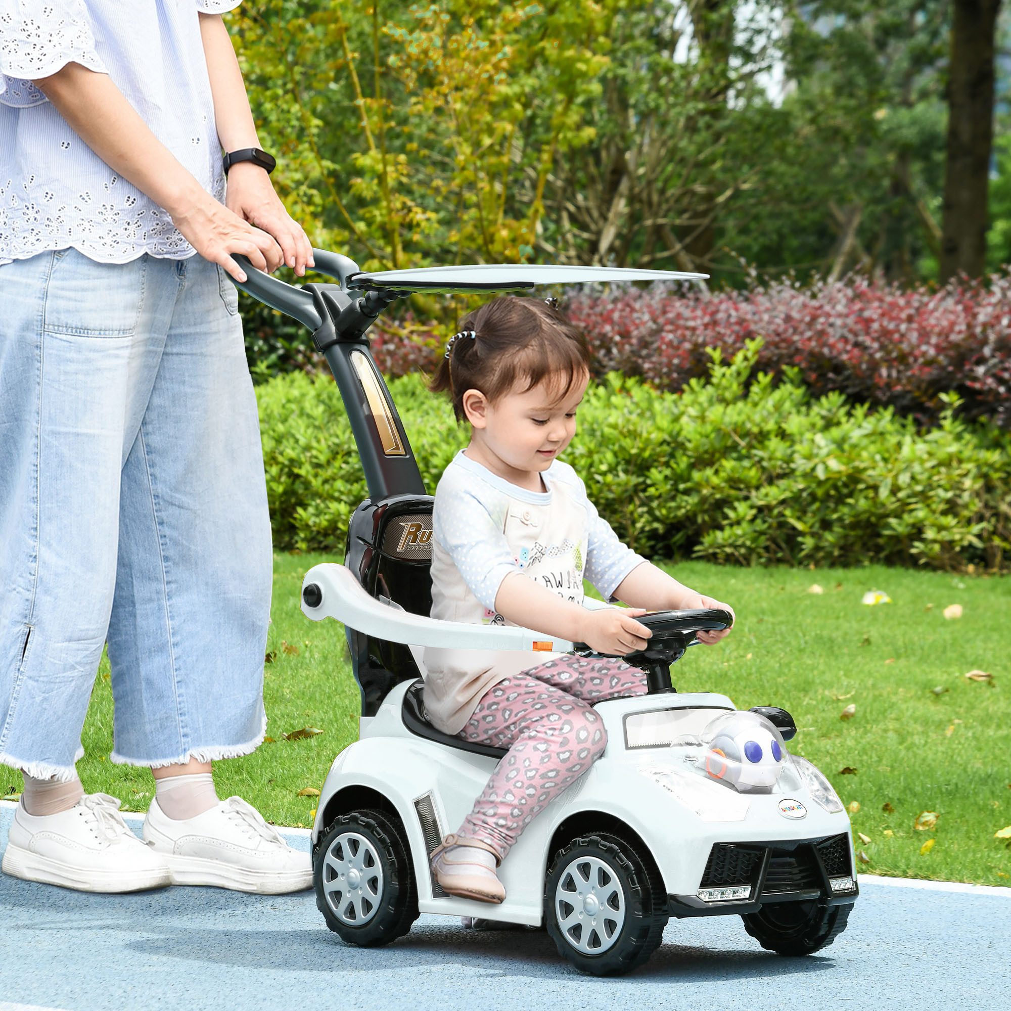 AIYAPLAY Машинки Bobby-Car и каталки 3-in-1 Schub- und Haltestange mit Rückenlehne Schutzbügel, (Schiebeauto, 1-tlg., Rutschauto), Lauflernhilfe für Kinder 1–3 Jahre, weiß+schwarz