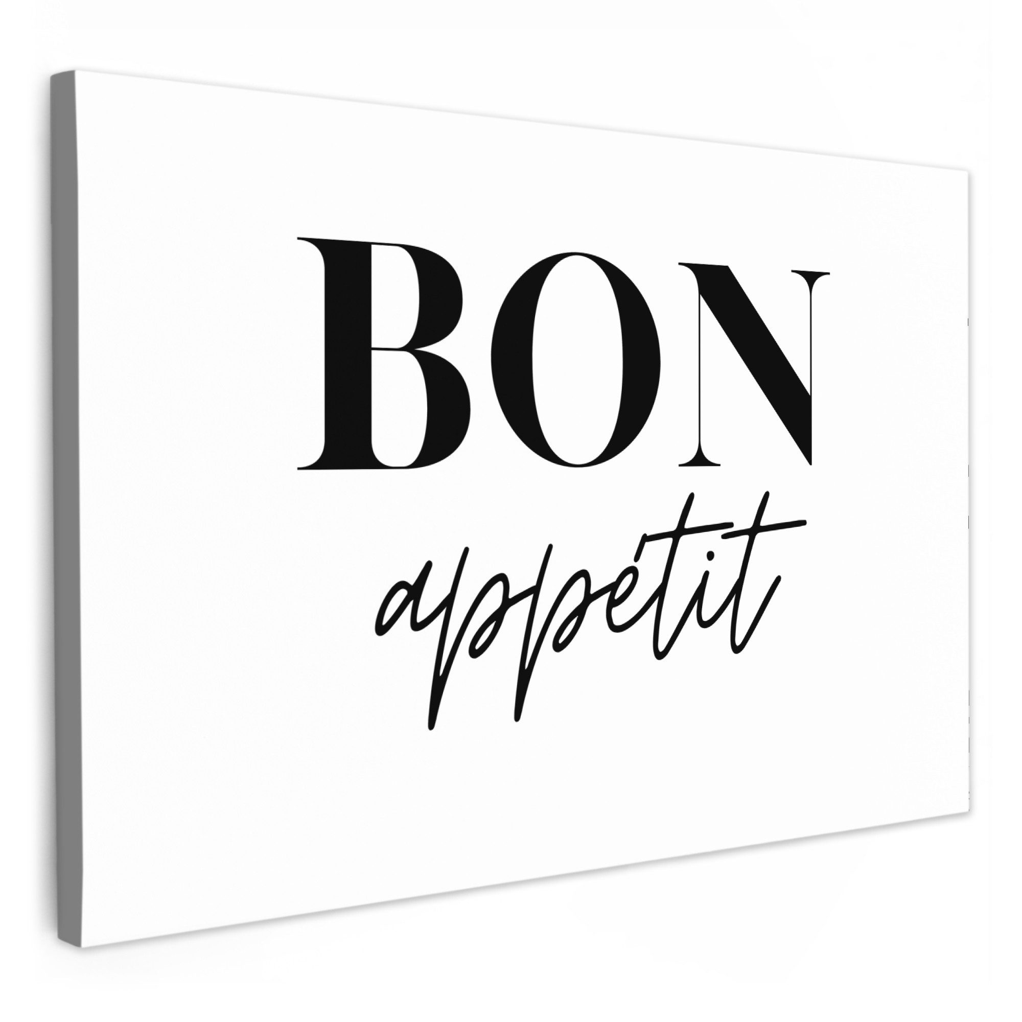 OneMillionCanvasses® Leinwandbild Bon appétit - Spruch - Weiß - Zitat, Foto günstig online kaufen