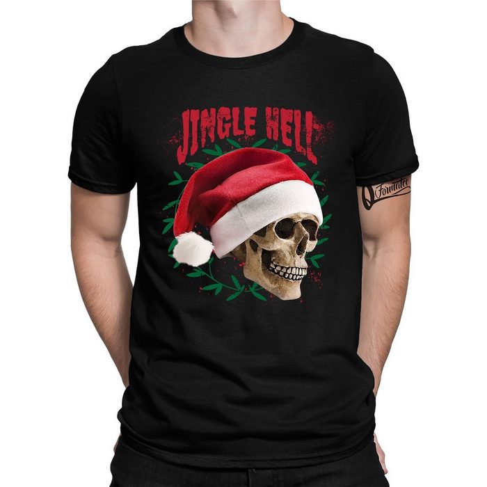 Quattro Formatee Kurzarmshirt Jingle Hell Totenkopf Weihnachtsmütze Anti Christm (1-tlg)