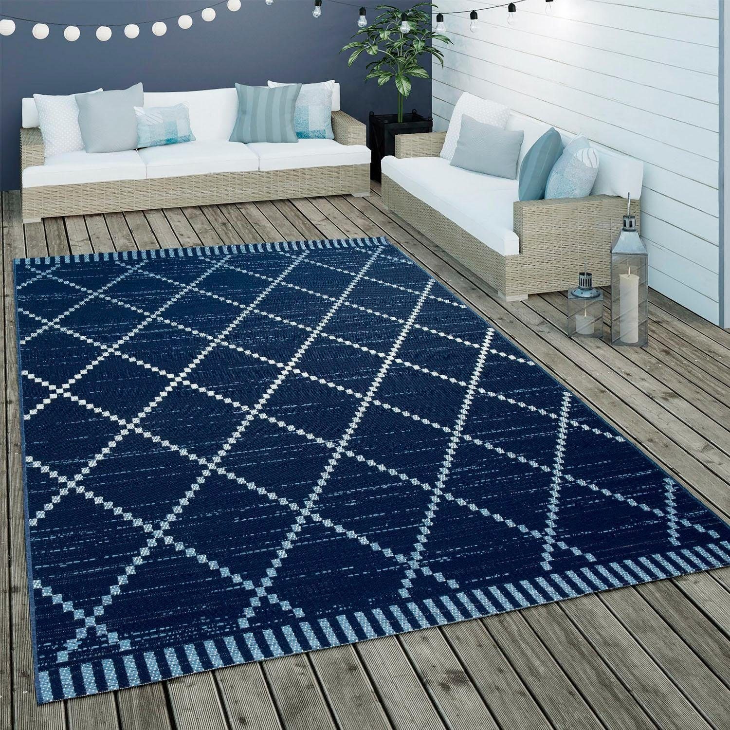 Teppich Kortrijk Höhe: Paco 742, blau Outdoor und Rauten In- Home, Flachgewebe, mm, rechteckig, Wohnzimmer 4 geeignet, Design
