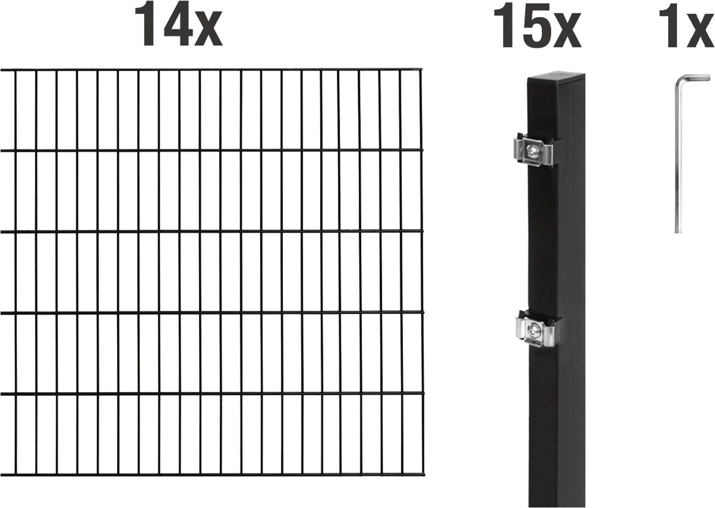 Alberts Doppelstabmattenzaun Grundset, (Set), Höhe: 80-200 cm, Gesamtlänge: 4-30 m, zum Einbetonieren