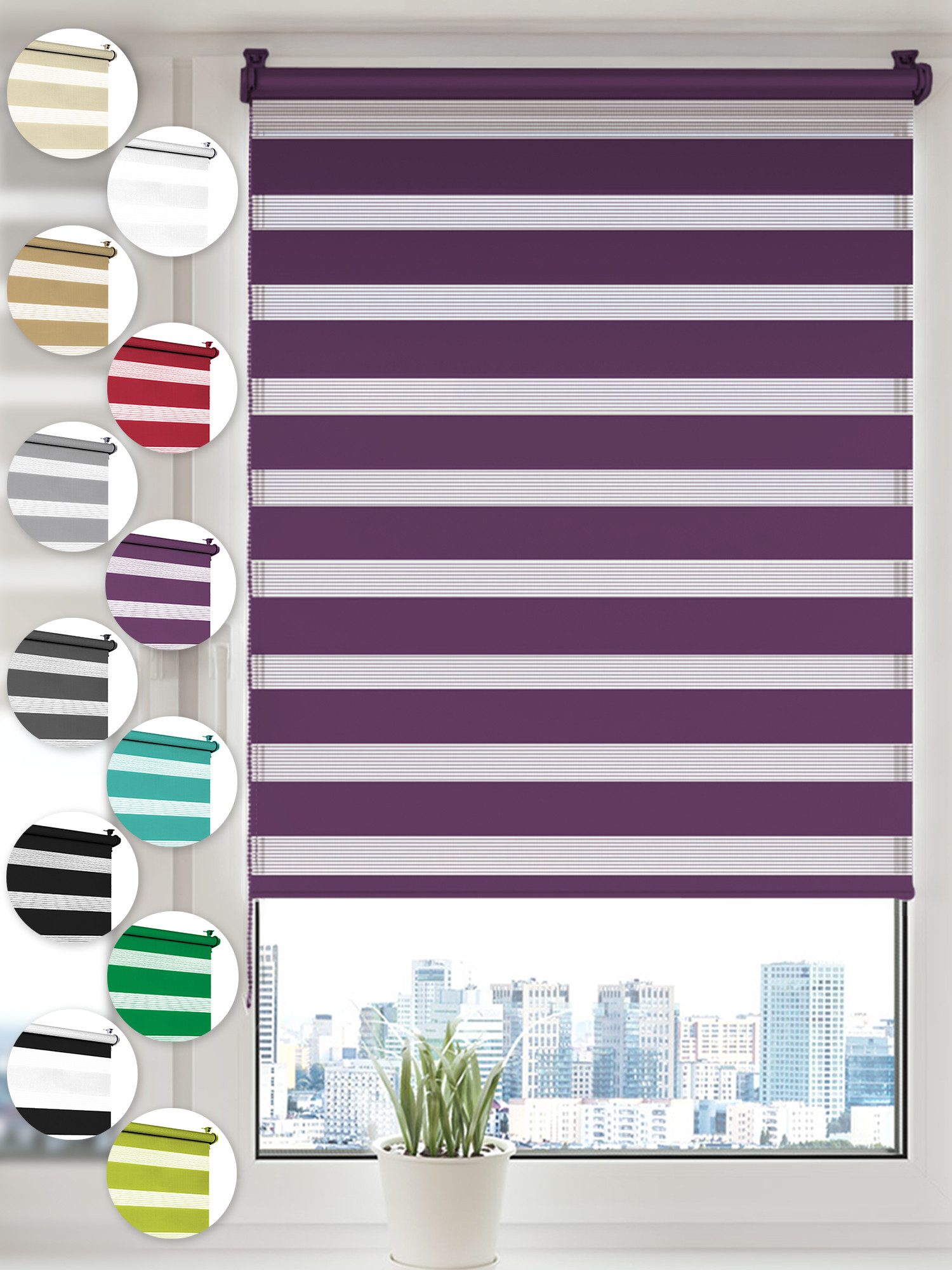 Doppelrollo Klemmfix ohne Bohren Rollos für Fenster und Tür Seitenzugrollo, Sonello, blickdicht, ohne Bohren, freihängend, Klemmfix, 30cm x 100cm Lila Duo Rollo, Lichtschutz, Jalousie mit Klemmträger