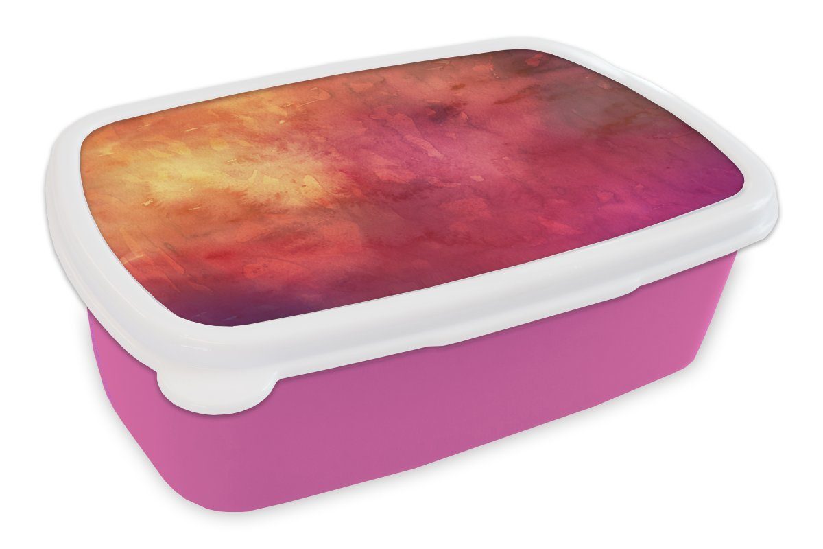 MuchoWow Lunchbox Aquarell - Rot - Orange - Farbton, Kunststoff, (2-tlg), Brotbox für Erwachsene, Brotdose Kinder, Snackbox, Mädchen, Kunststoff rosa