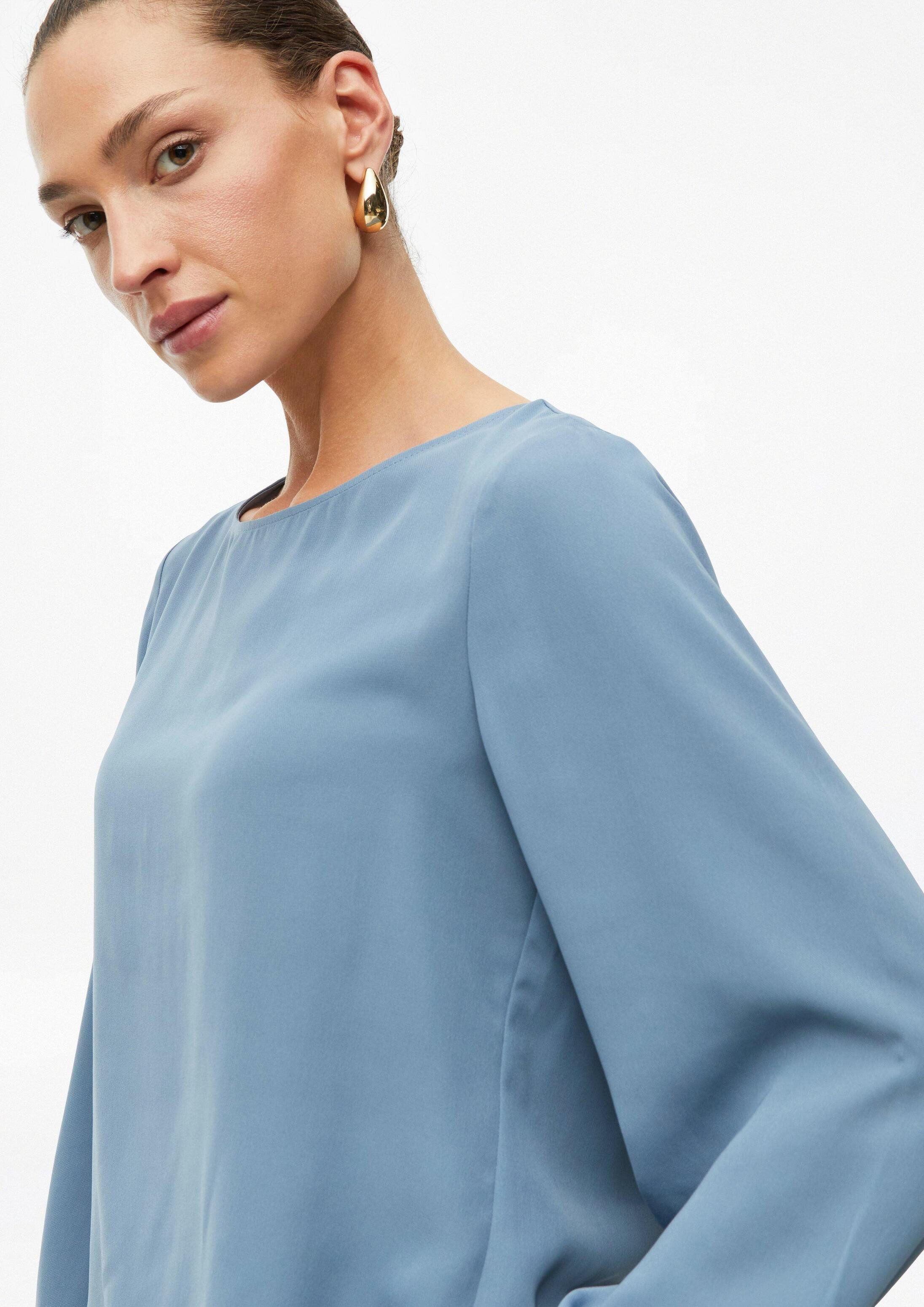 s.Oliver Langarmbluse Bluse Crêpe-Bluse mit Reißverschluss und Smok-Detail – Bild 4 von 5