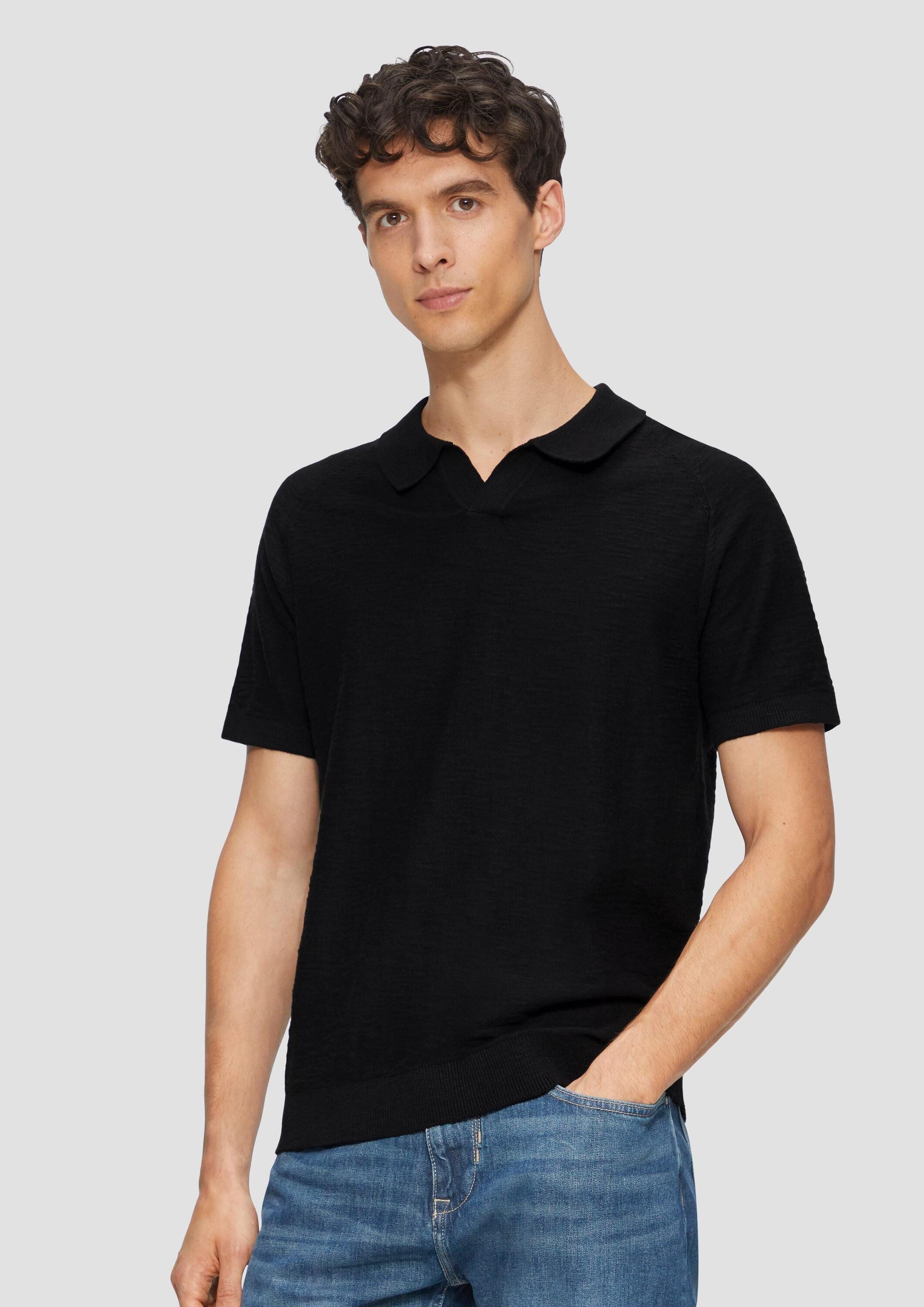 s.Oliver Kurzarmshirt Strickpullover Gestricktes Poloshirt mit Flammgarnstr günstig online kaufen