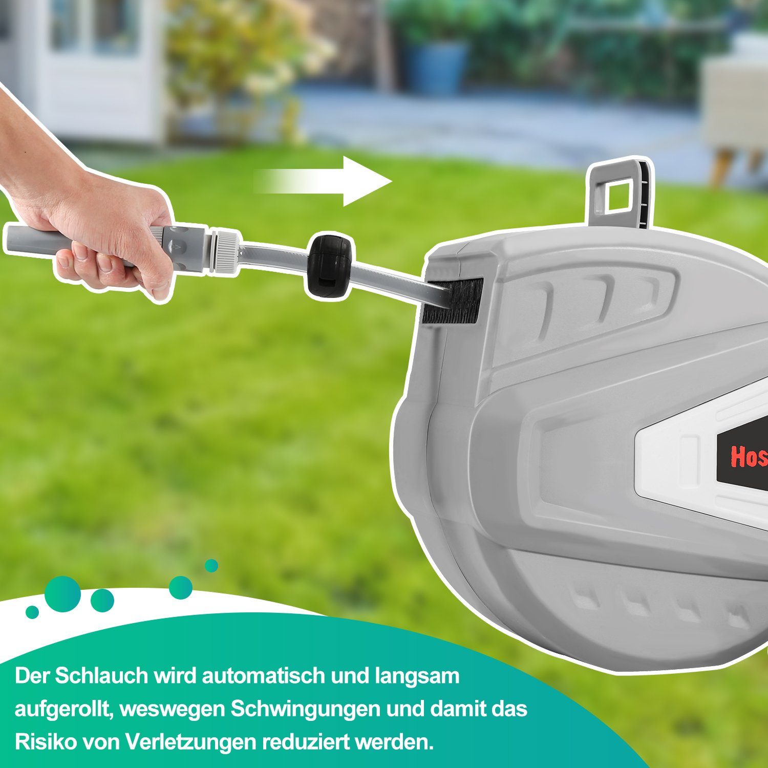 Clanmacy Schlauchtrommel Gartenschlauch Schlauchtrommel Wasser Schlauchaufroller Schlauchbox, (20 m / 30 m, 180° schwenkbar, mit Multibrause, Schlauchbox, 1-tlg – Bild 5 von 5