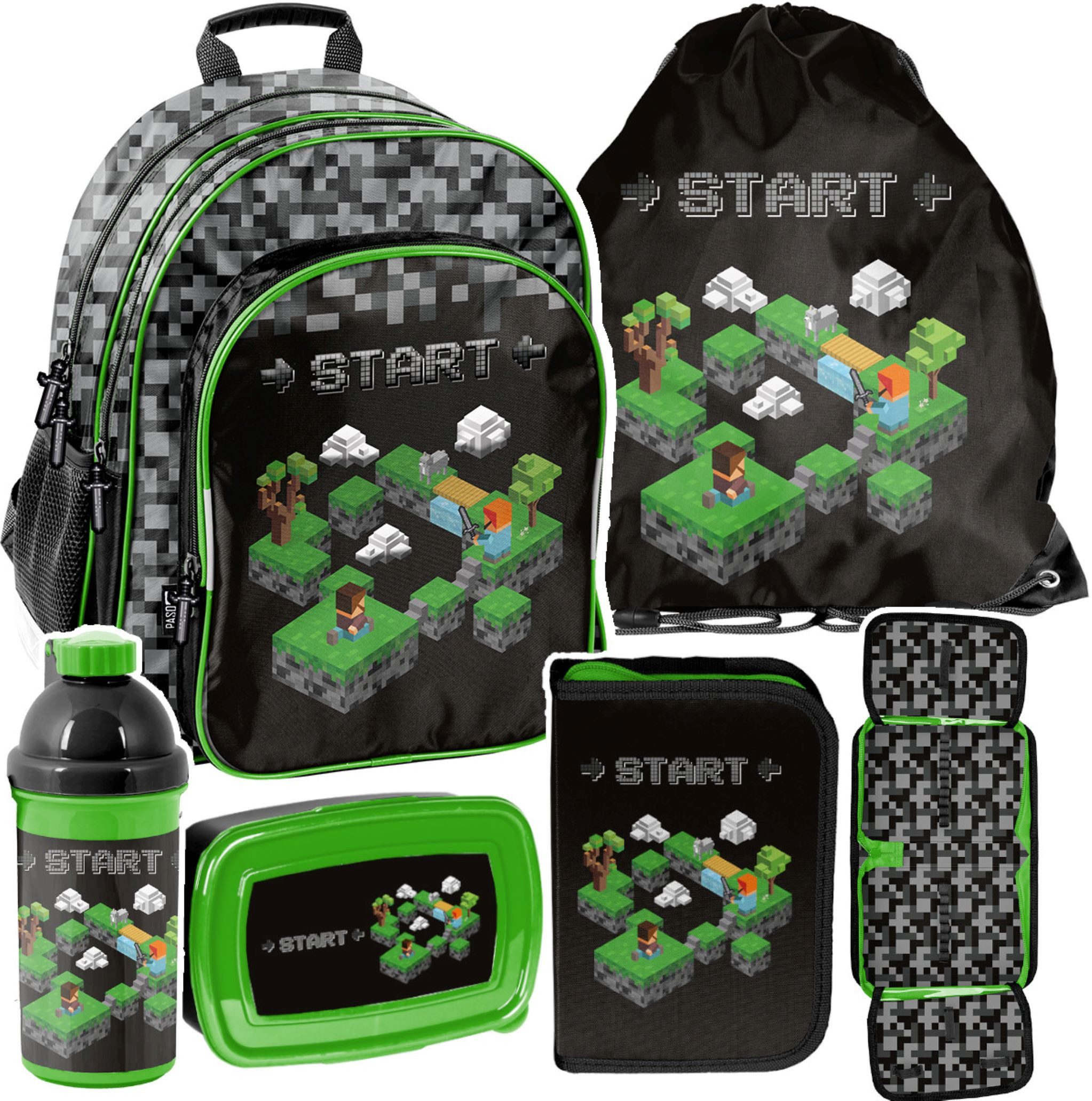 Festivalartikel Schulrucksack Minecraft Schulrucksack 5-teilig Set, Ranzen 1-3 Klasse
