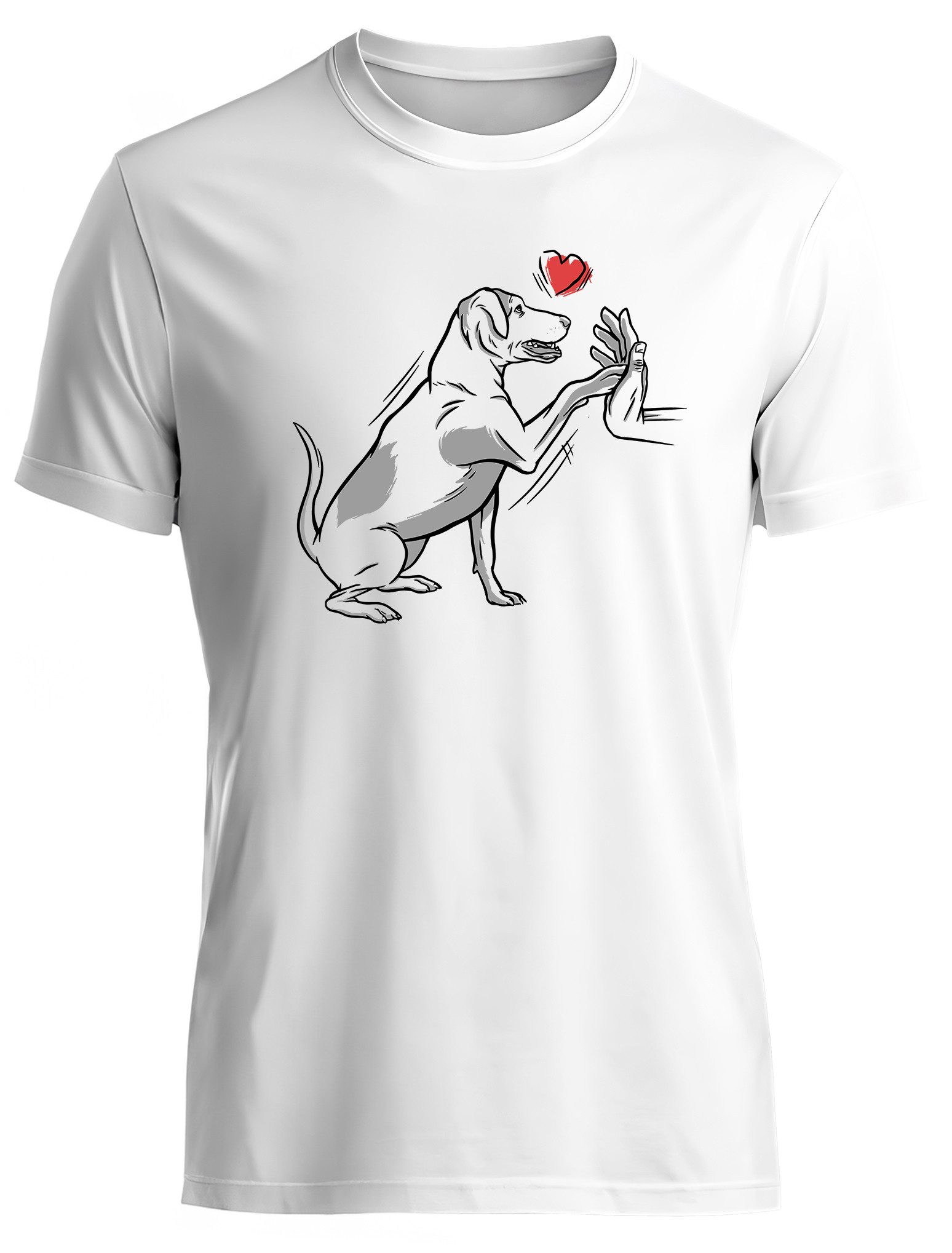 MyDesign24 T-Shirt Hunde print Shirt mit Herz Hunde T-Shirt weiss kurzarm Regular Fit i234