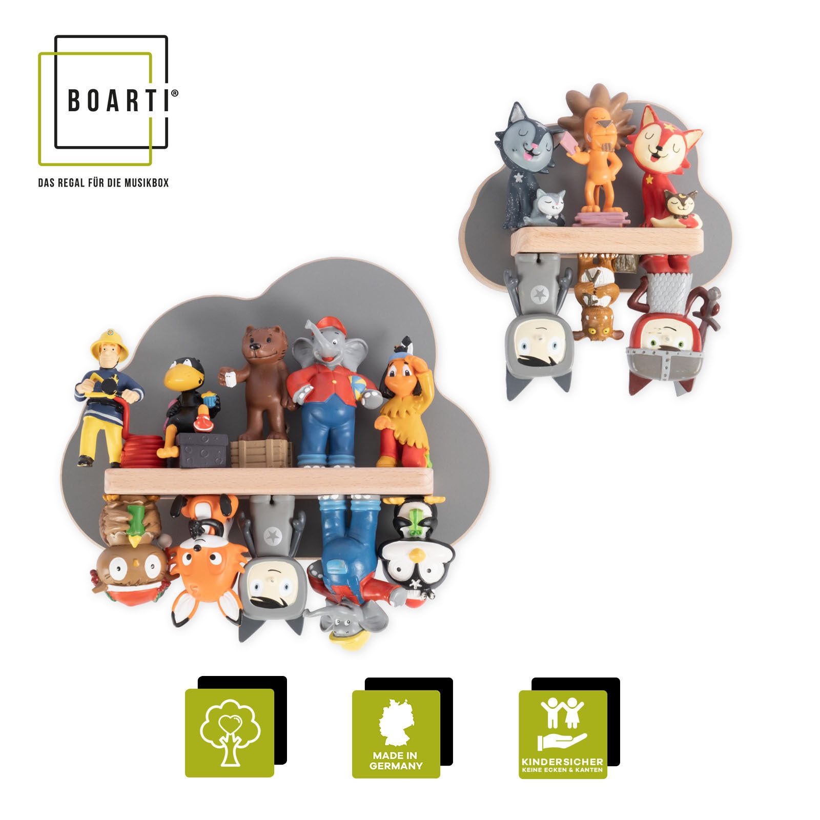 Boarti Wandregal Regal 2er Set B. 22 x T. 5 x H. 16 cm, Kinderregal, hängend für Tonie Figuren, Wandboard, mit 2 Fächern – Bild 5 von 5