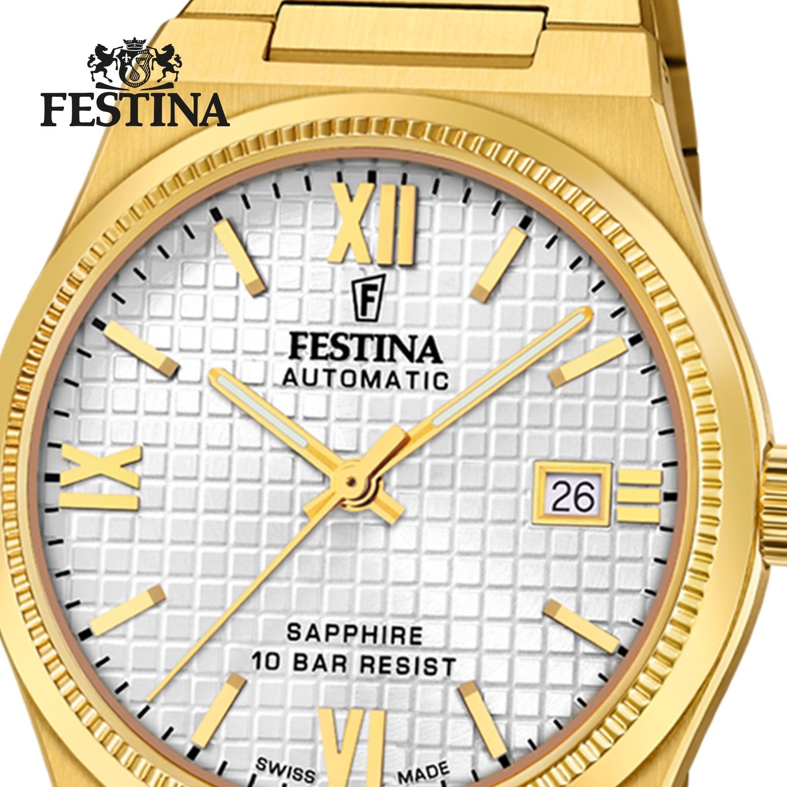 Festina Automatikuhr Festina Herrenuhr Edelstahl gold Festina, (Analoguhr), Herren Armbanduhr rund, Edelstahlarmband gold, Elegant