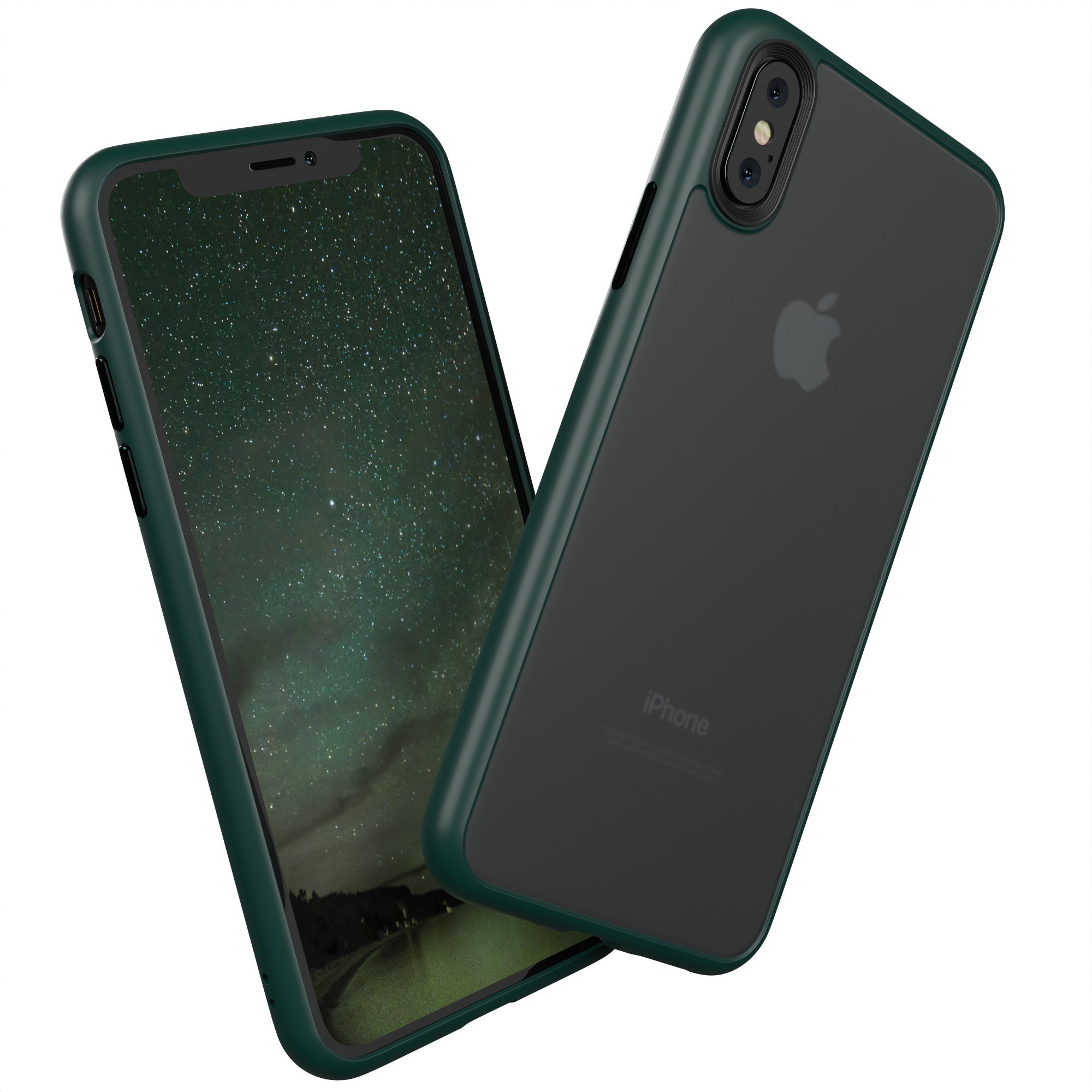 EAZY CASE Handyhülle Outdoor Case für Apple iPhone X / XS 5,8 Zoll, Slim Cover Durchsichtig Robust Back Cover stoßfest Grün / Nachtgrün