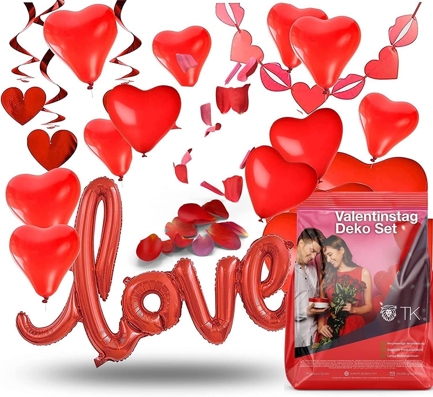 Dekotalent® Hängedekoration XXL Valentinstag Deko Herzluftballons Girlande Love Folienballon (100 St)