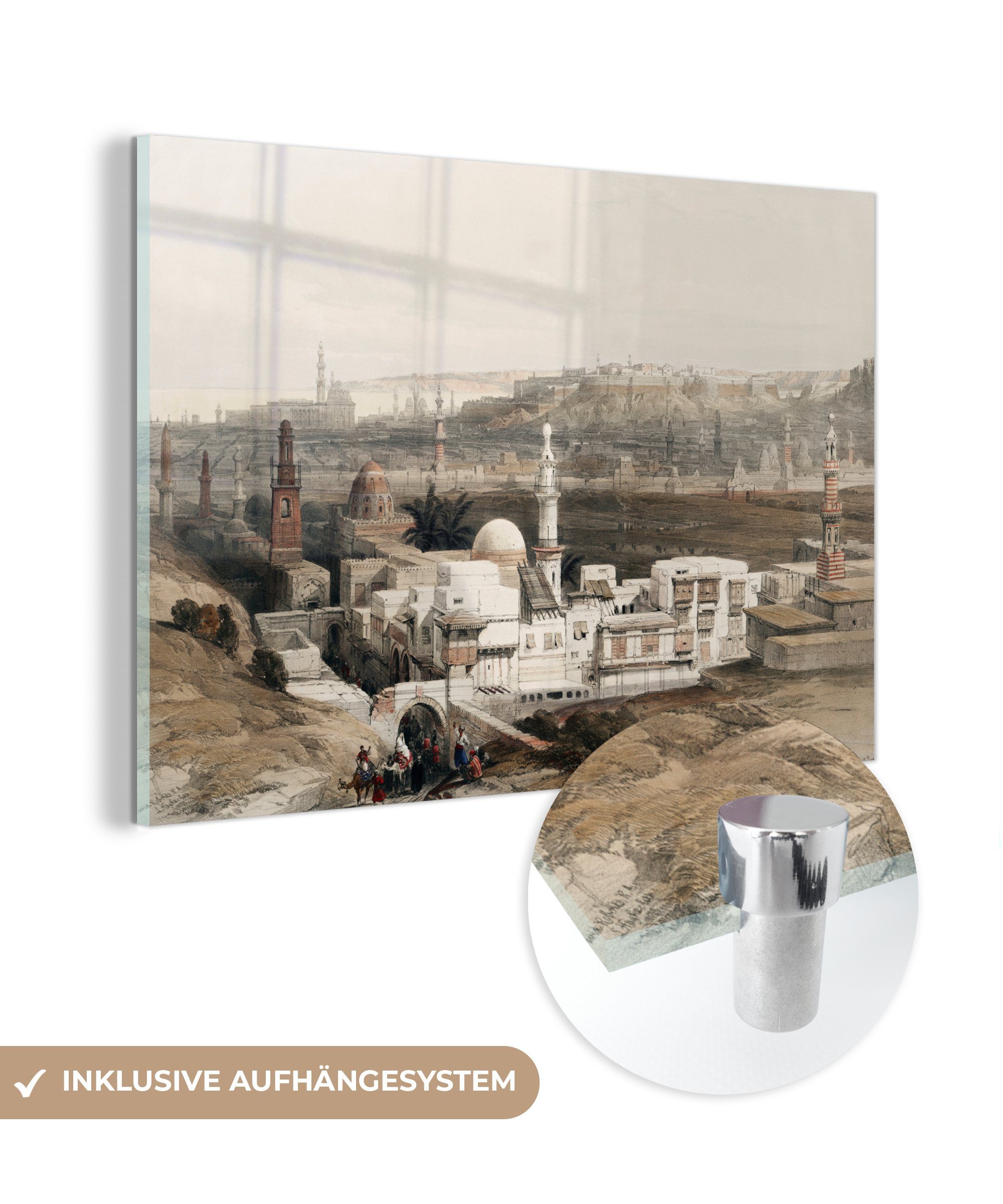 MuchoWow Acrylglasbild Blick - von auf Acrylglasbilder Schlafzimmer (1 Tor die Wüste von David, Wohnzimmer Citzenib St), Suez & mit Das Kairo