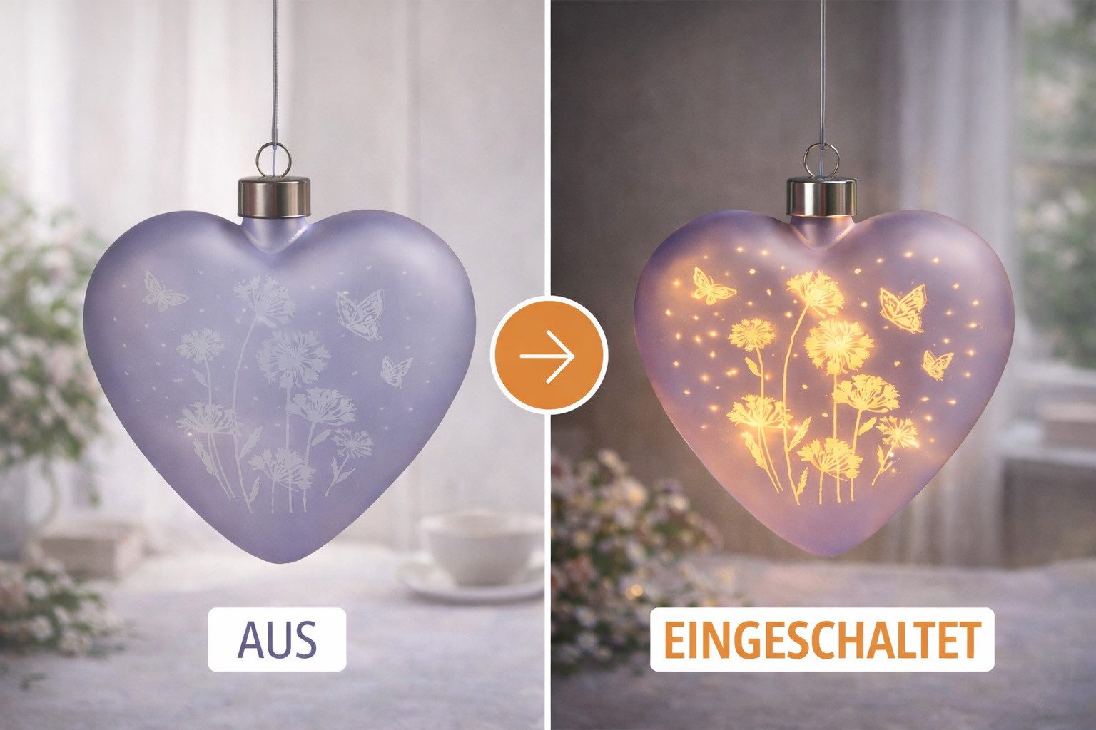 formano Dekolicht LED Deko Hänger Blumenwiese Herz 15x15 cm Glas Deko mit Timer, LED fest integriert – Bild 5 von 5