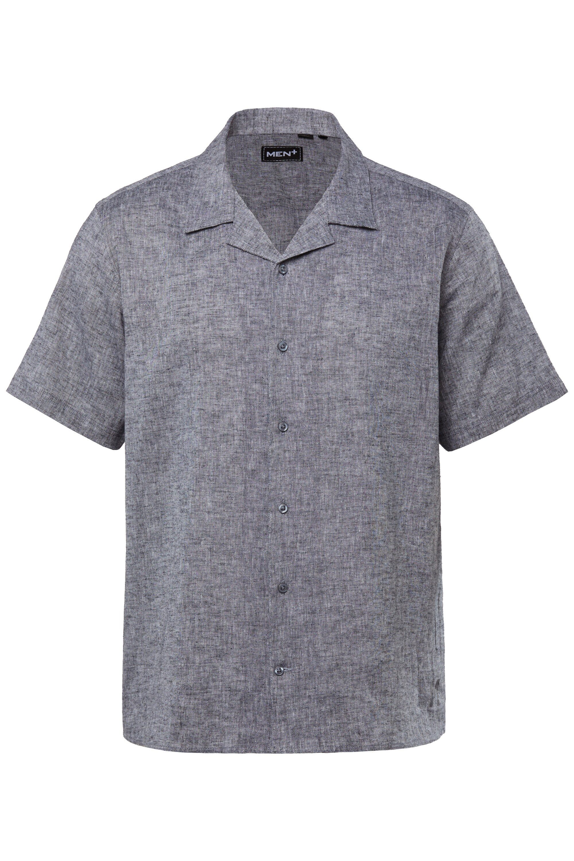 Men Plus Kurzarmhemd Leinenmix-Hemd Halbarm Cubakragen Cuba Fit