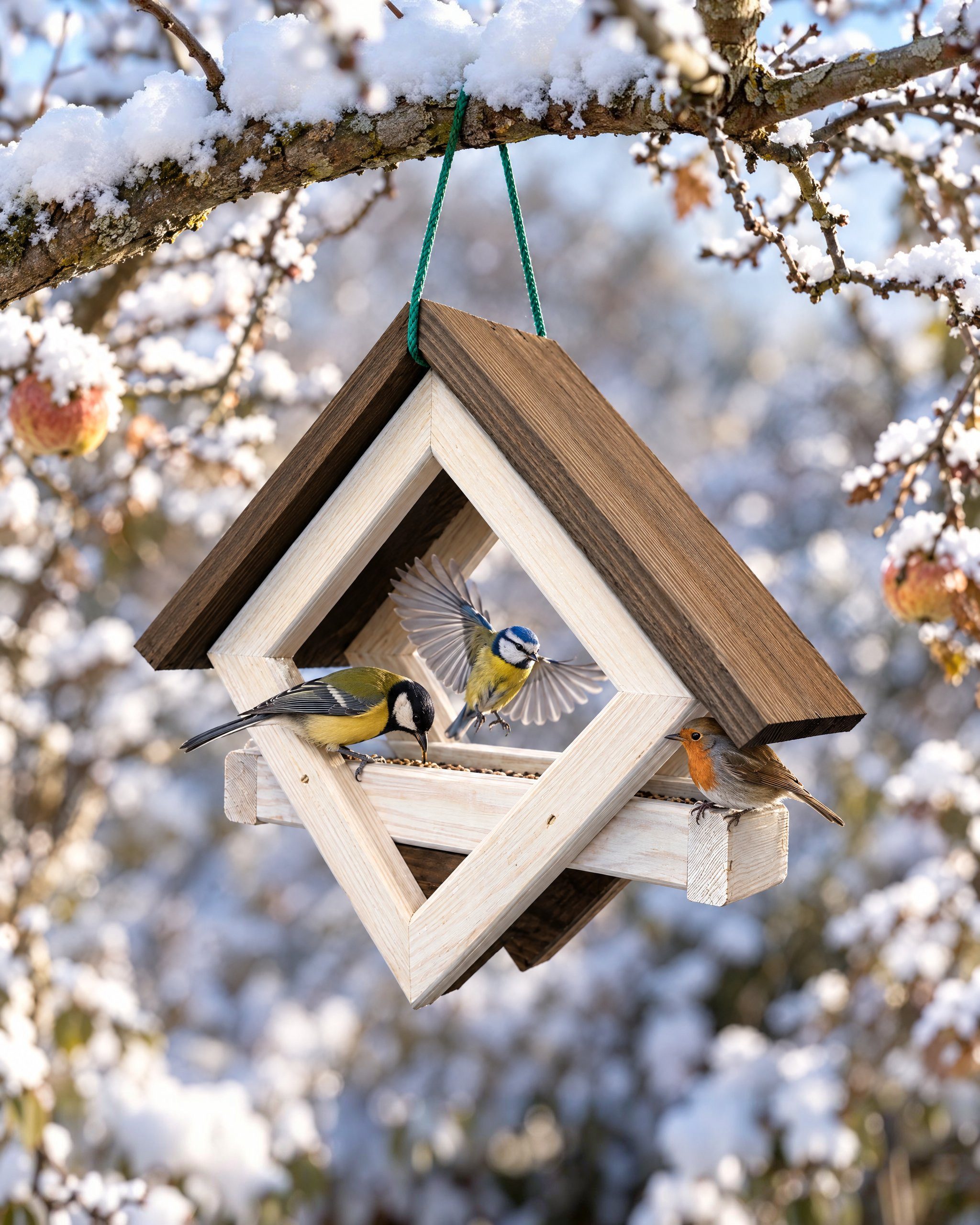 Zooprinz Futterhaus Birdy Bar zum Aufhängen, Massivholz Kiefer, Satteldach mit Überstand, lasiert, offene Futterbar, Futterschale 30 cm