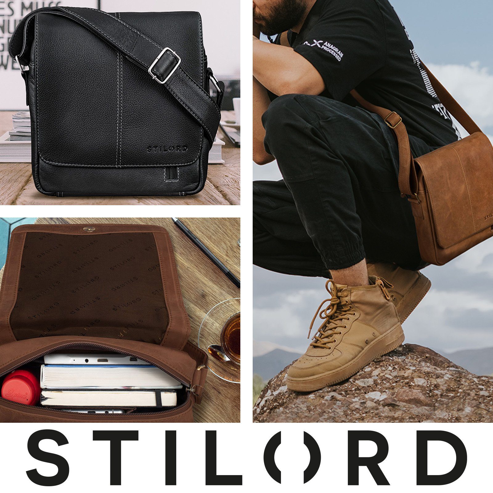 STILORD Messenger Umhängetasche "Matt" Herrenhandtasche Bag - Leder calais braun