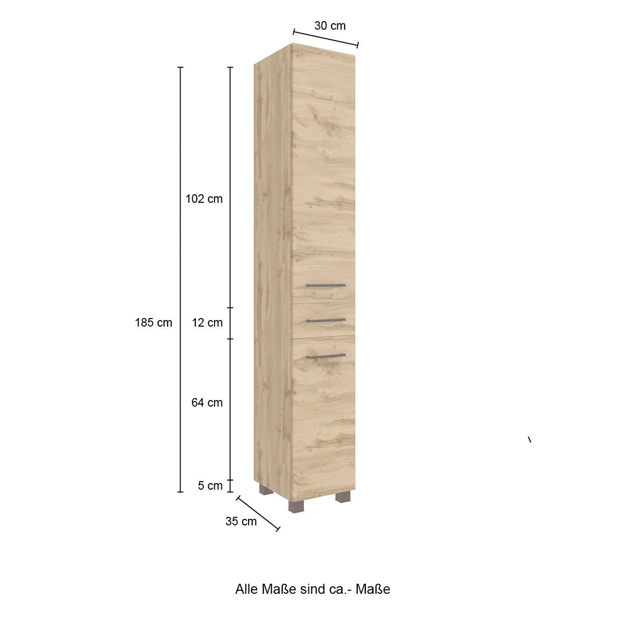 Softclose Breite Badmöbel, MÖBEL cm, mit 30 HELD Chicago Seitenschrank Schrank,