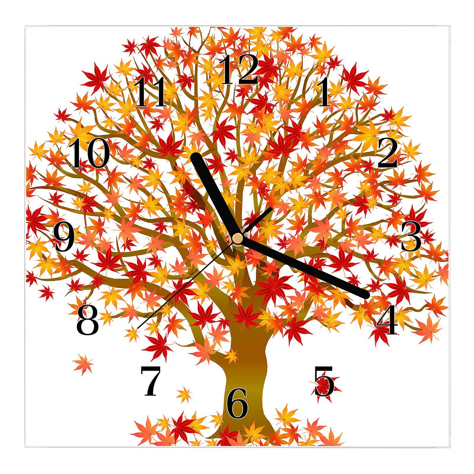 30 Größe Baum Wanduhr im Wandkunst 30 Herbst x mit Wanduhr cm Primedeco Motiv Glasuhr