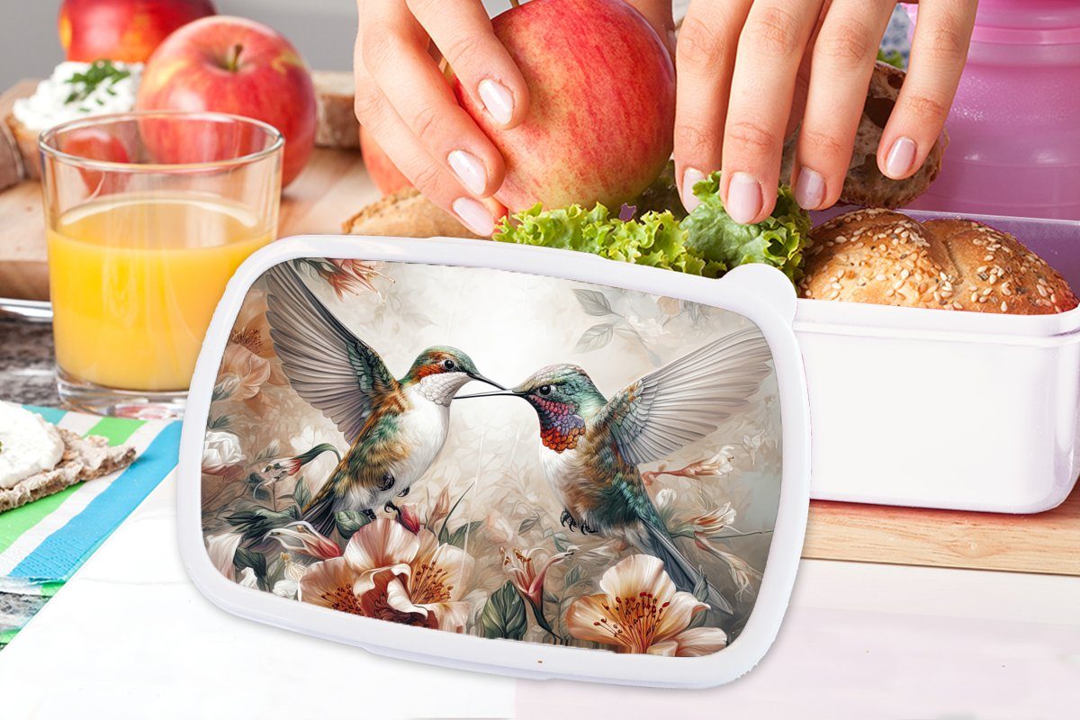 (2-tlg), Kolibri für - und Jungs Lunchbox Brotbox - Mädchen und weiß für Kunststoff, Vögel - Erwachsene, MuchoWow Blumen Brotdose, Kinder Natur,