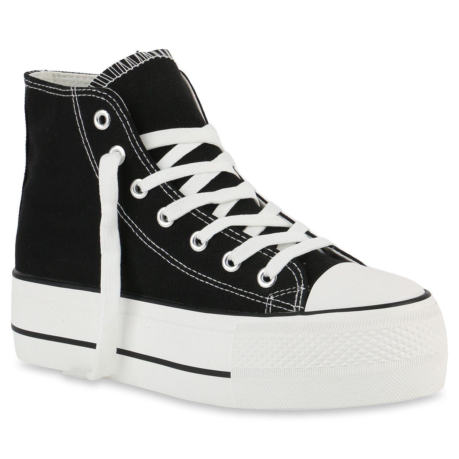 VAN HILL 842207 Plateausneaker Damen Plateau Sneaker - High-Top Stoffschuhe im Retro-Style