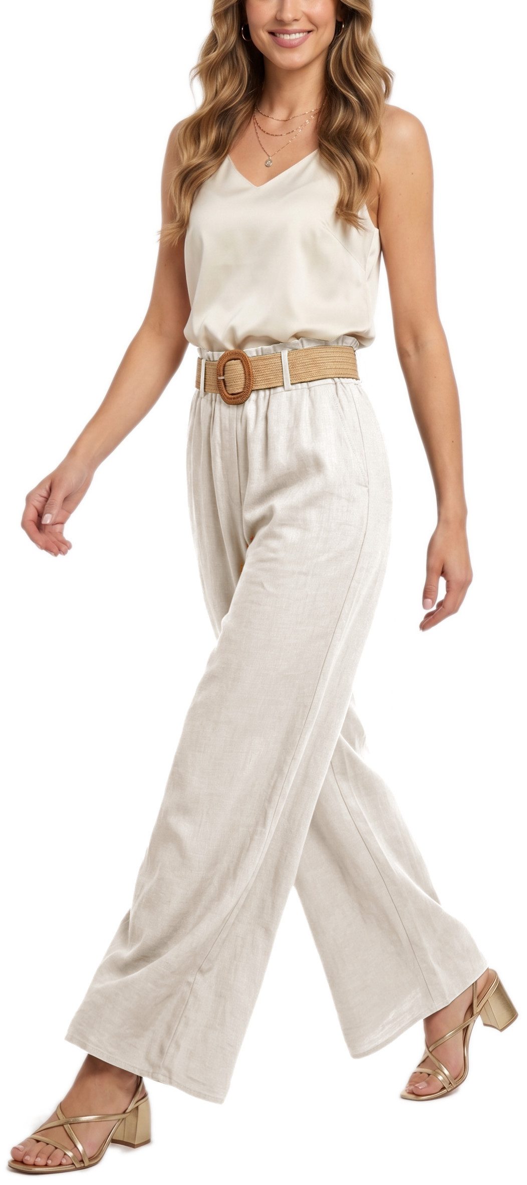 dy_mode Palazzohose Damen High Waist Palazzohose Weitbein Hose Schlupfhose Sommer Strand in Unifarbe, High Waist, mit elastischem Bund