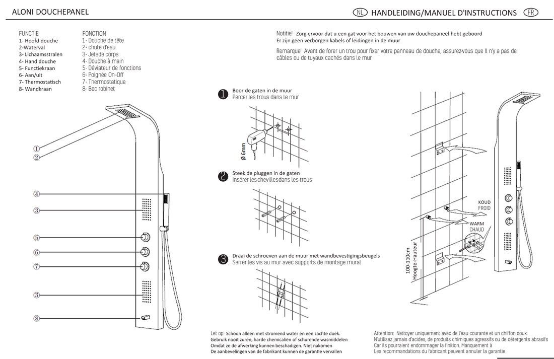 Aloni Duschsystem ZLW103, Höhe 160 cm, set, 1 tlg., Wandhalter, Brauseschlauch, Armatur, Aloni Duschpaneel mit Thermostat Duschsäule 5 Funktionen