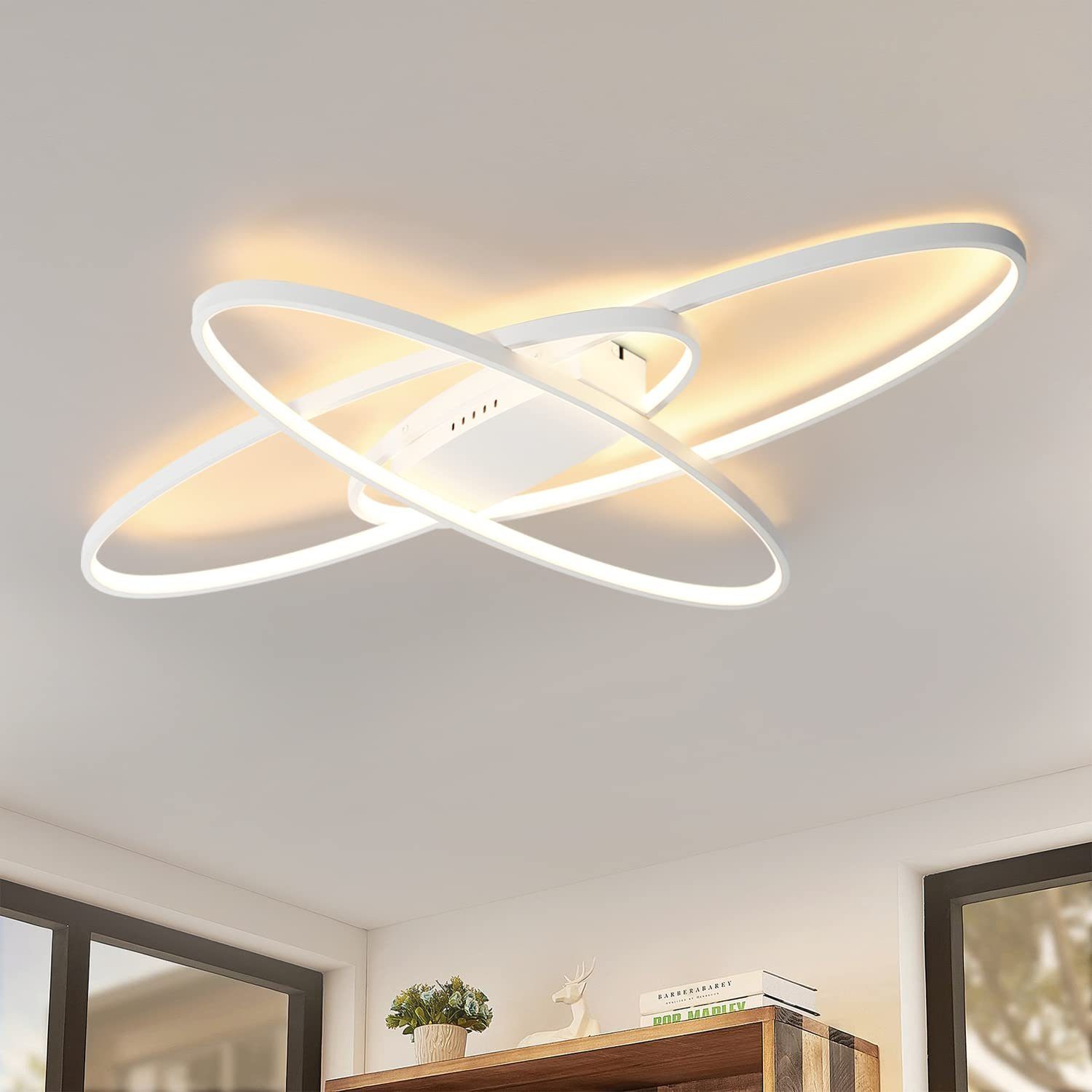 Nettlife LED Deckenleuchte Wohnzimmer Dimmbar mit Fernbedienung Deckenlampe Modern Weiß, Schlafzimmer Esszimmer Büro, 75W