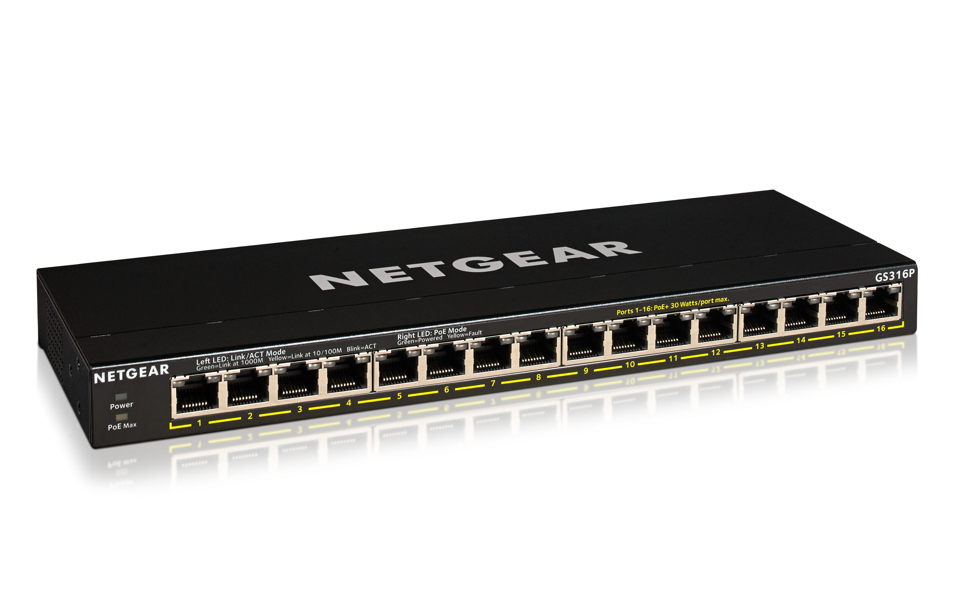 NETGEAR GS316P - 16-Port GB PoE+ unmanaged Switch 115W mit FlexPoE Netzwerk-Switch (16 PoE+-Ports mit 115 W Gesamtleistung)