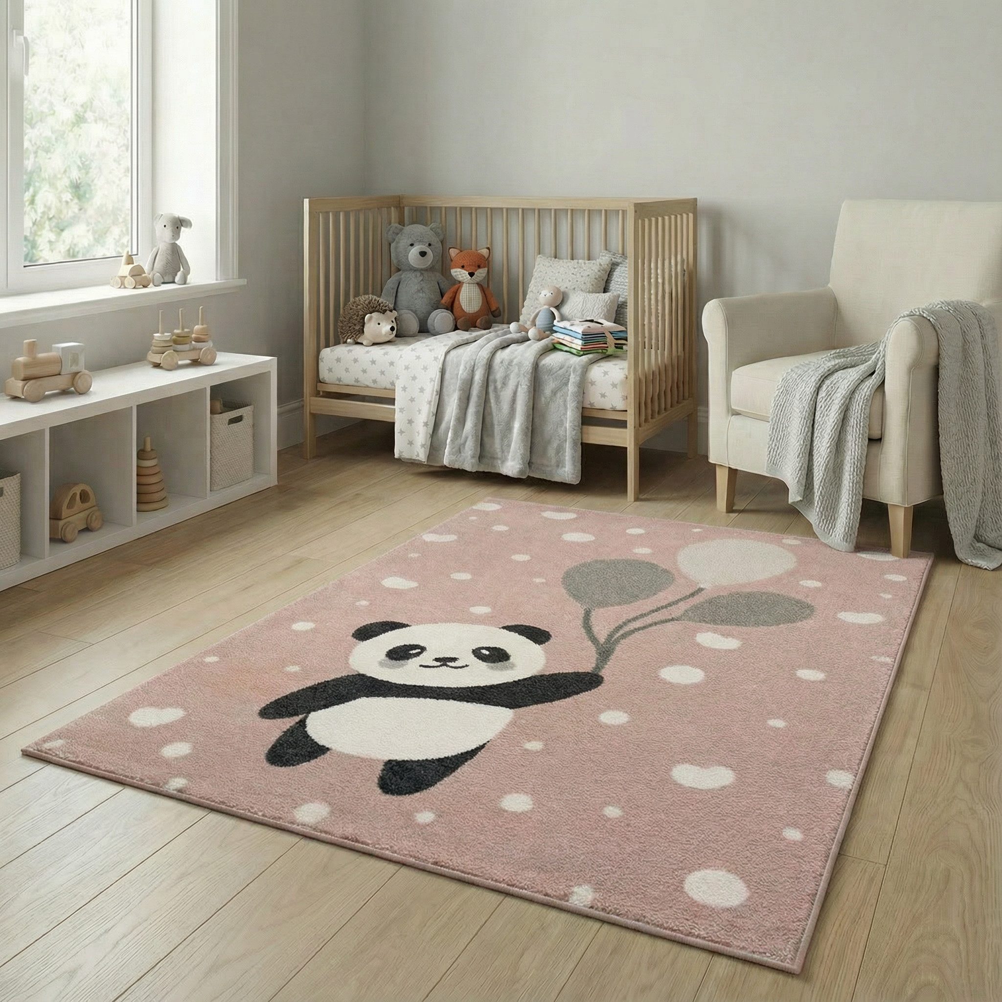 Jimri Kinderteppich Happy Friends Teppich für Kinderzimmer, Kinderteppich Bär Hase Panda, Läufer