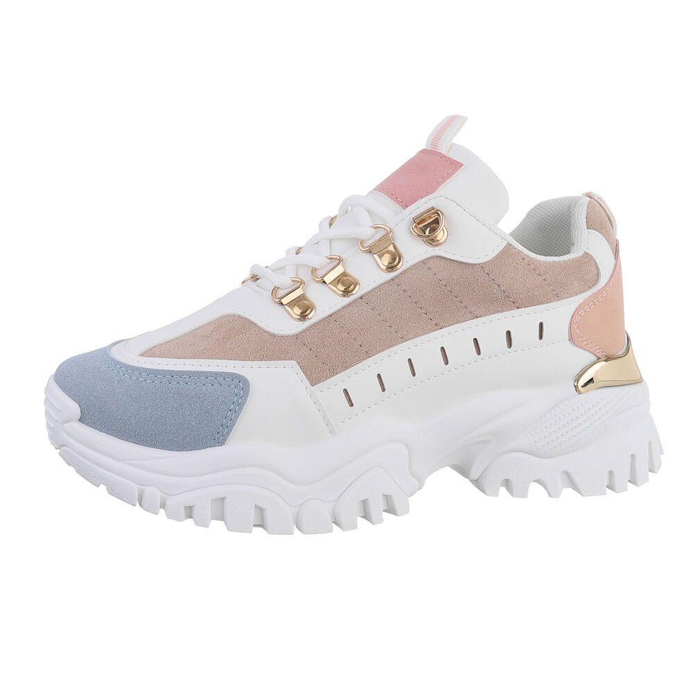 Ital-Design Damen Low-Top Freizeit Sneaker Flach Sneakers Low in Weiß